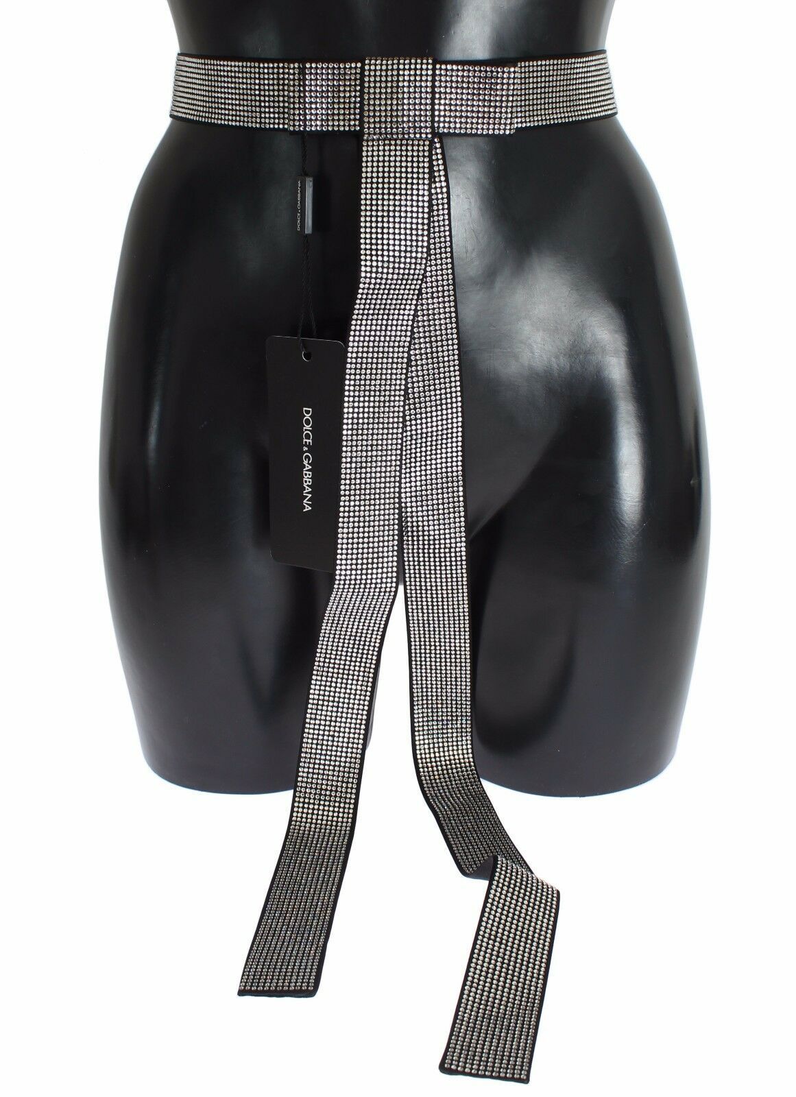 Dolce & Gabbana black silk belt with clear crystal bow for the waist
