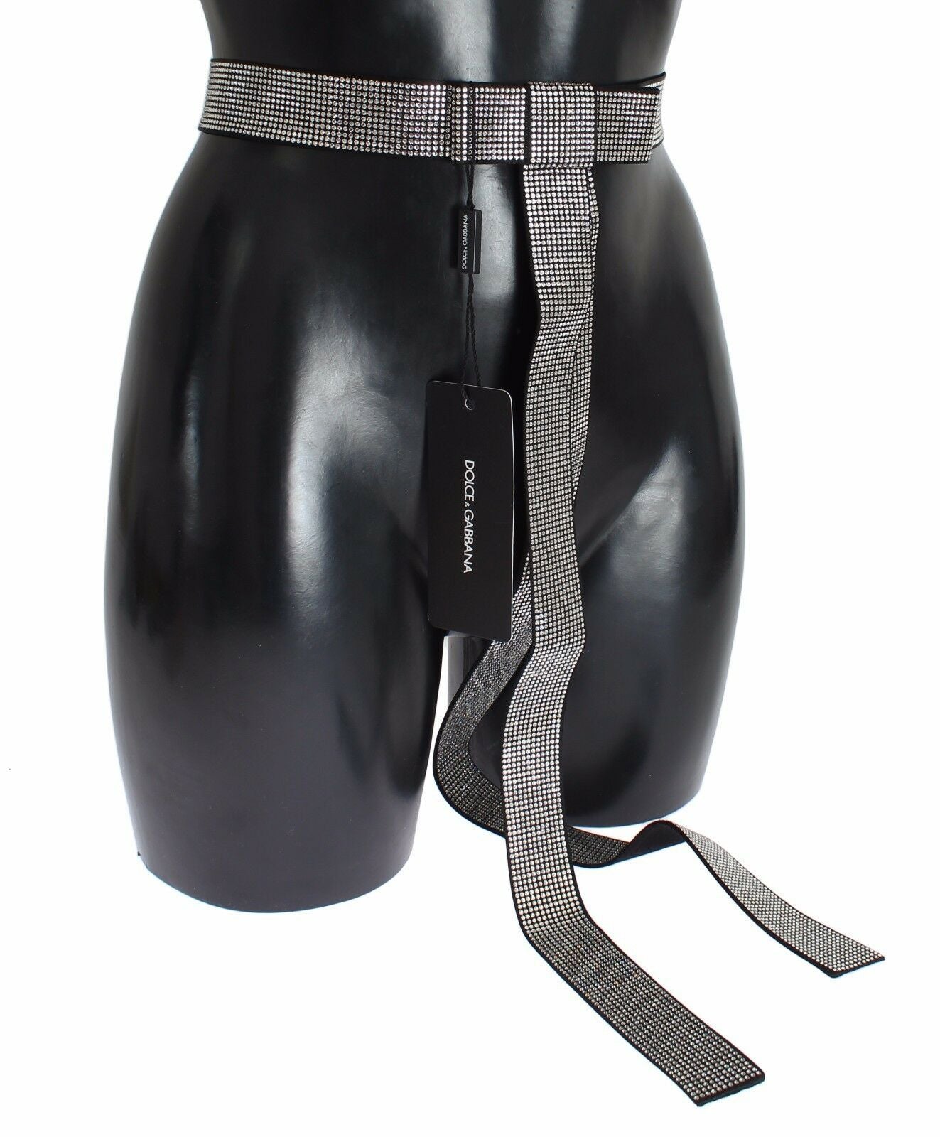 Dolce & Gabbana black silk belt with clear crystal bow for the waist-2