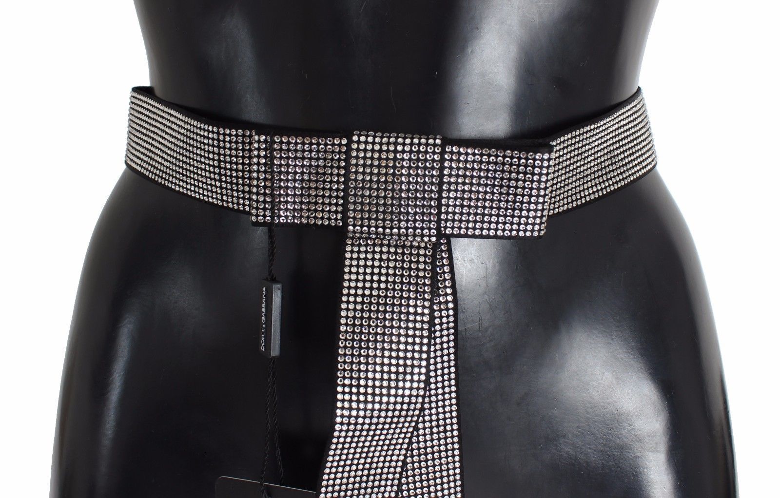 Dolce & Gabbana black silk belt with clear crystal bow for the waist-5