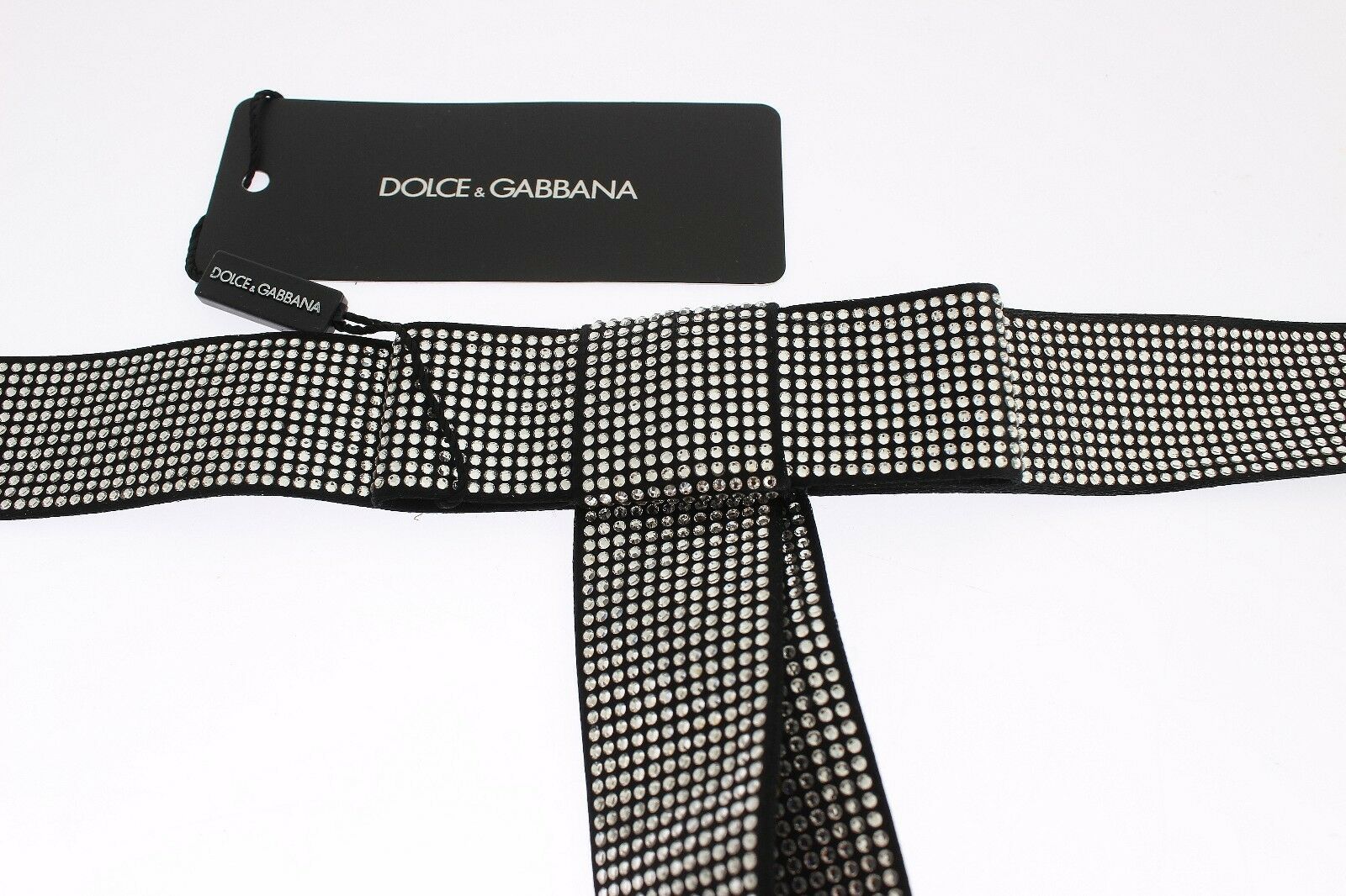 Dolce & Gabbana black silk belt with clear crystal bow for the waist-8