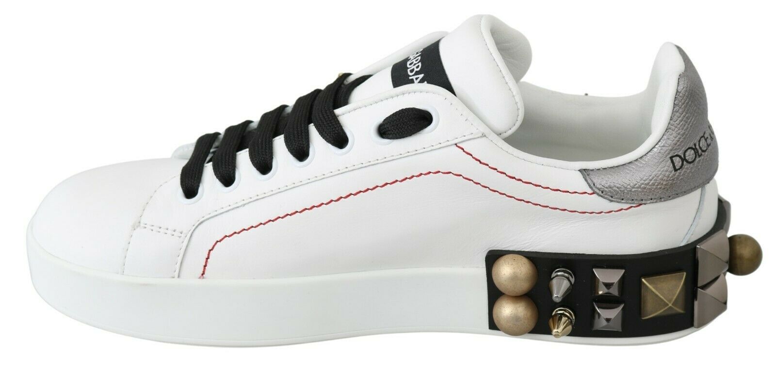 Dolce & Gabbana White Leather Crystal Rose Floral Sneakers Shoes-2