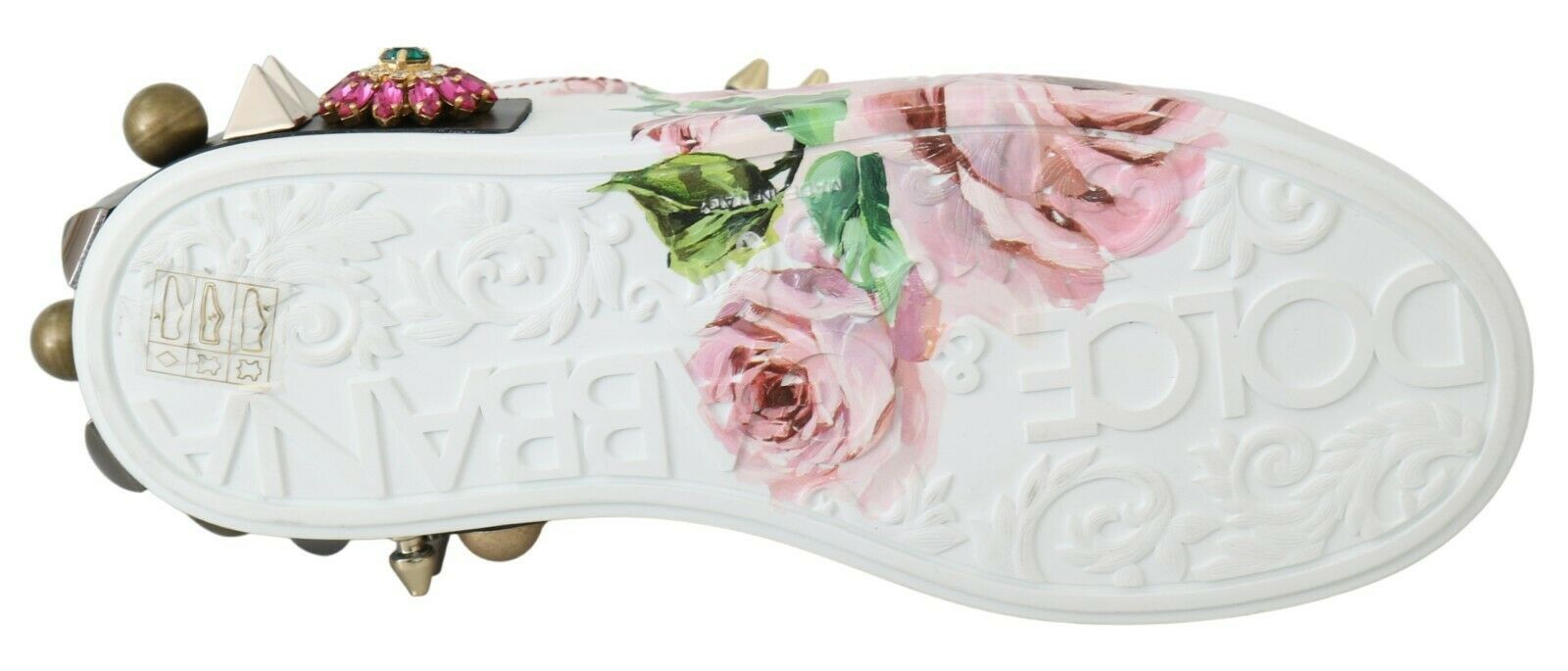 Dolce & Gabbana White Leather Crystal Rose Floral Sneakers Shoes-3