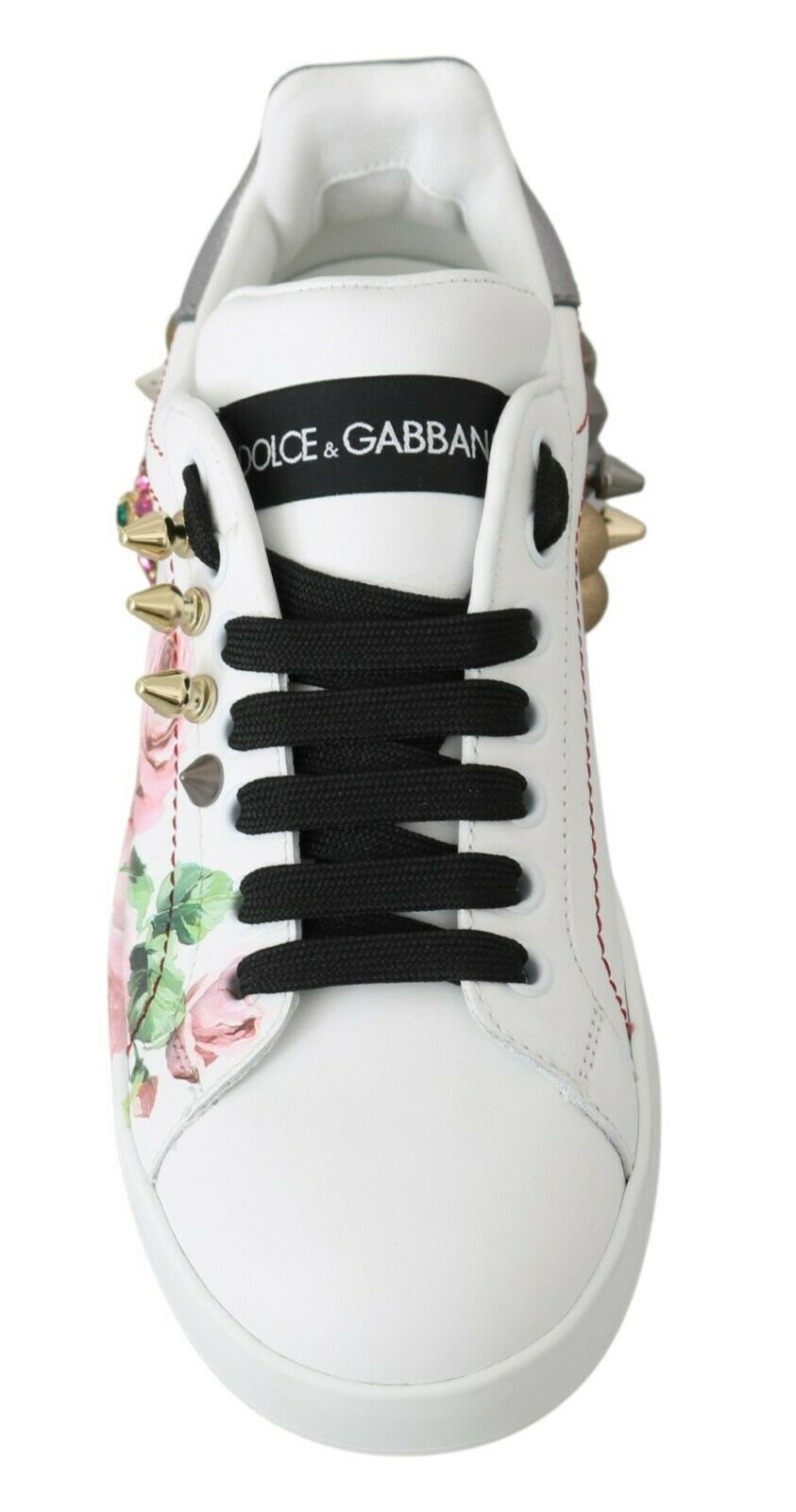 Dolce & Gabbana White Leather Crystal Rose Floral Sneakers Shoes-4