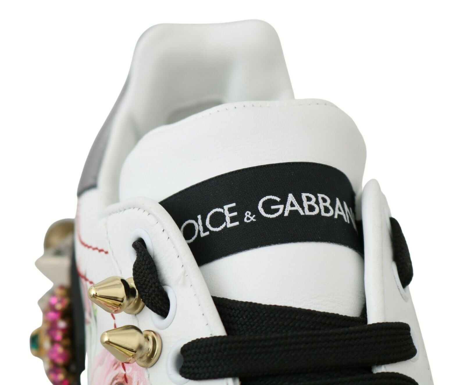 Dolce & Gabbana White Leather Crystal Rose Floral Sneakers Shoes-5