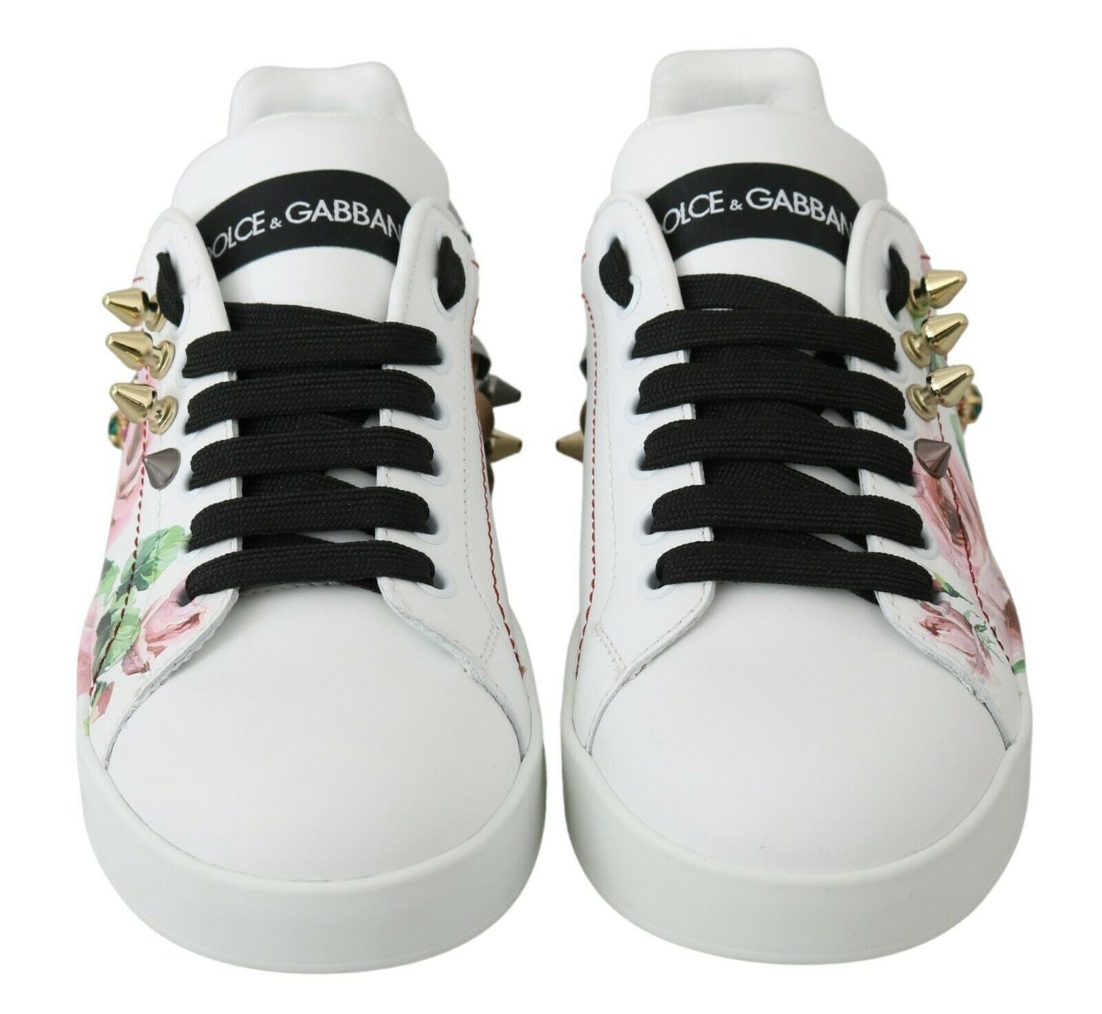 Dolce & Gabbana White Leather Crystal Rose Floral Sneakers Shoes-6