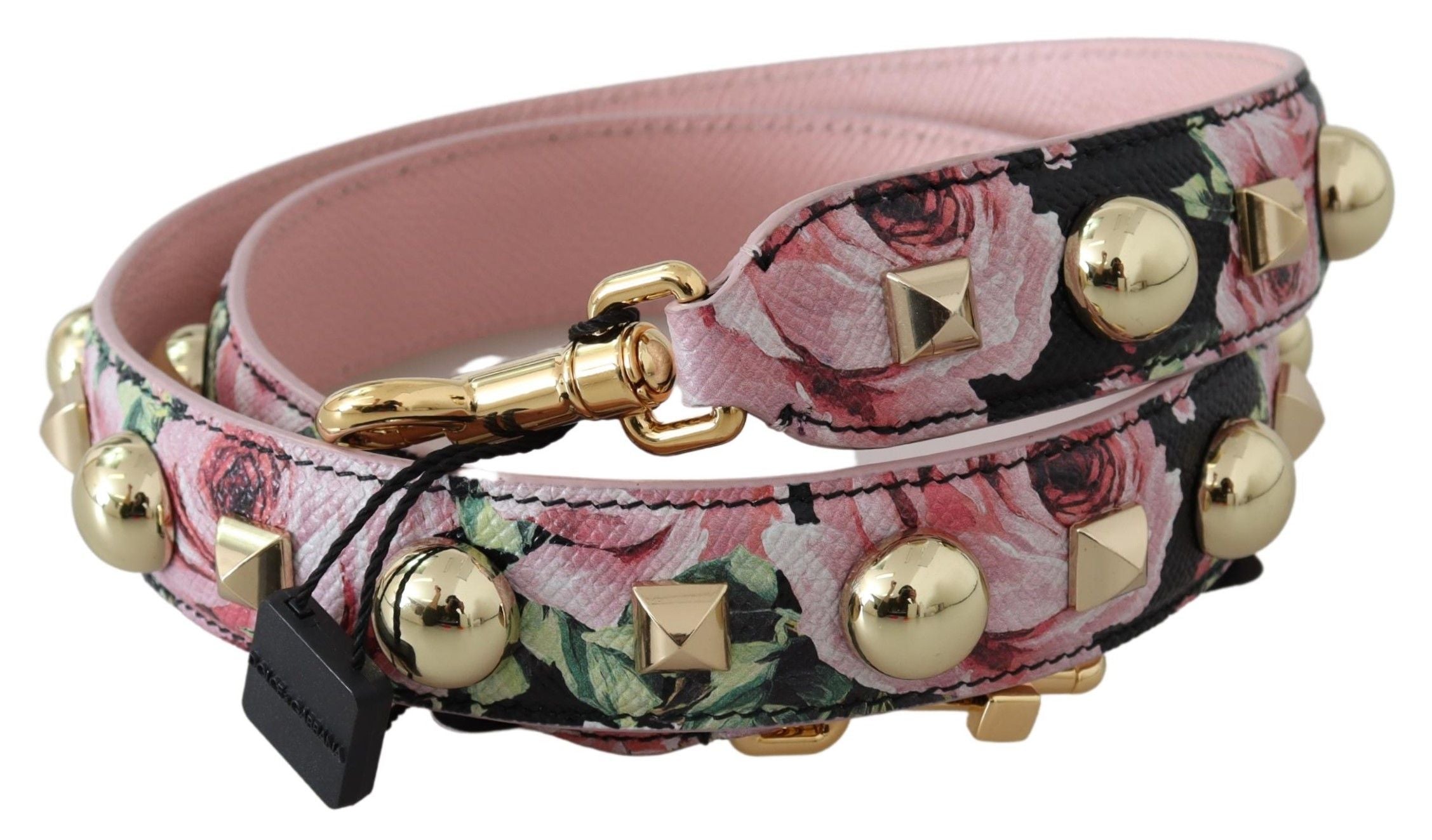 Dolce & Gabbana Pink Floral Bag with Gold Studs Accessory Shoulder Strap-2