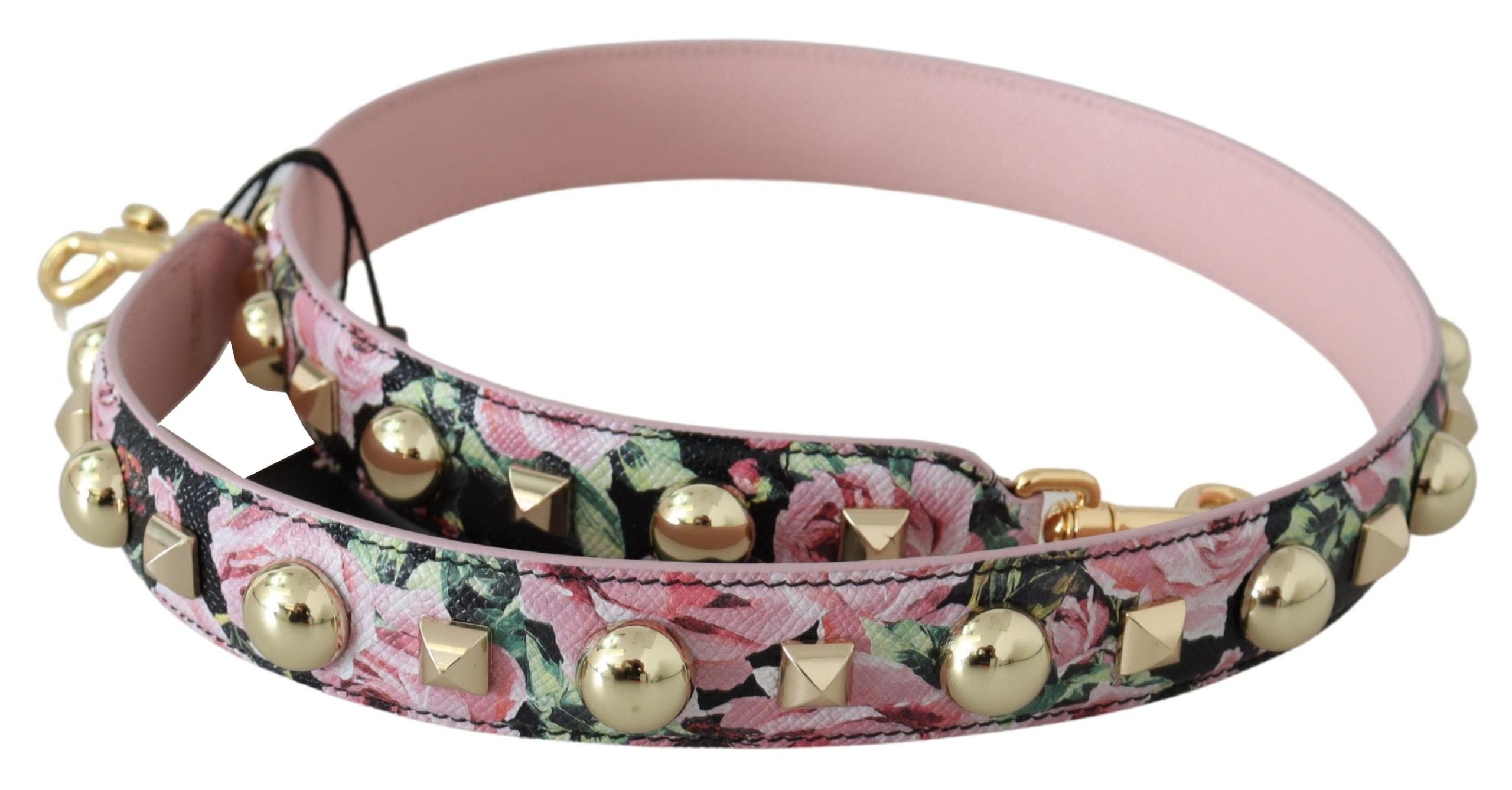 Dolce & Gabbana Pink Floral Bag with Gold Studs Accessory Shoulder Strap-3