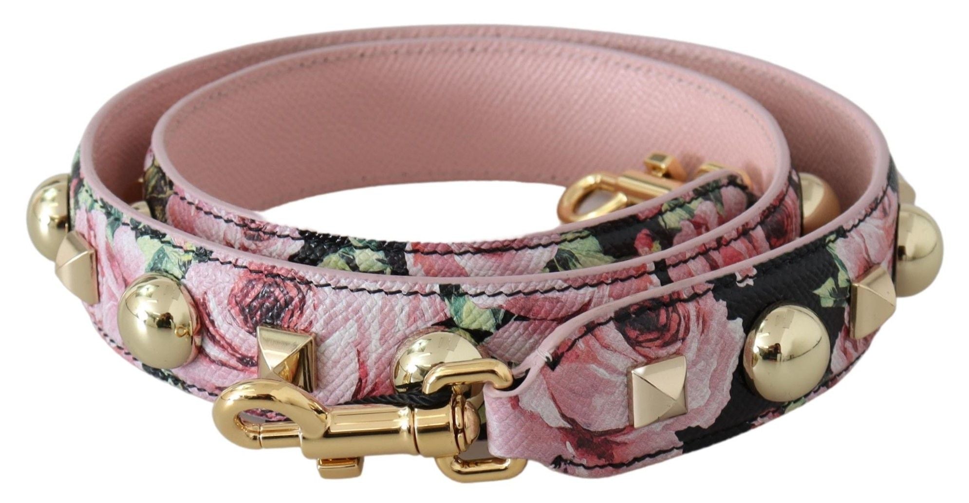 Dolce & Gabbana Pink Floral Bag with Gold Studs Accessory Shoulder Strap-1