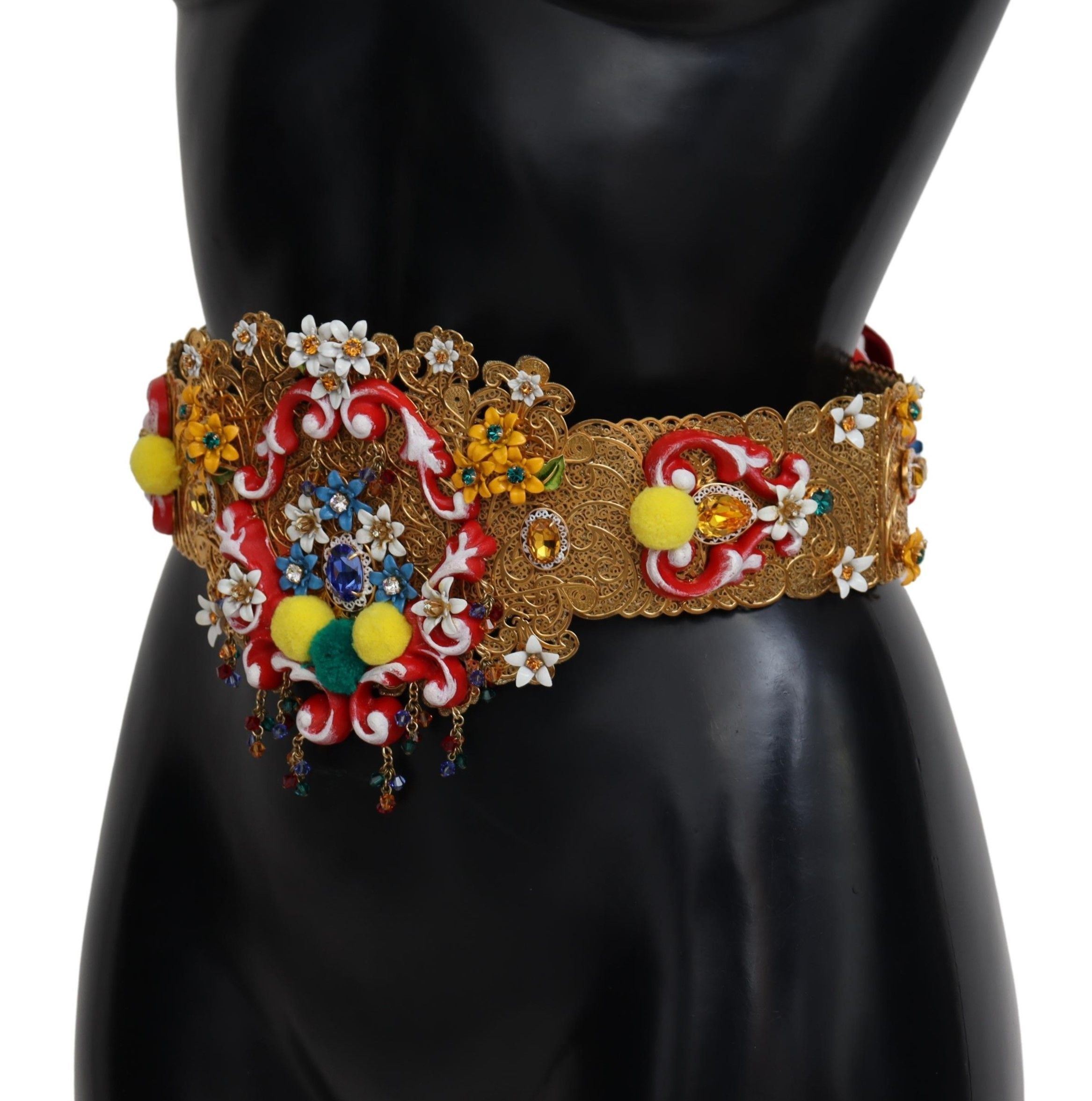 Dolce & Gabbana wide carretto belt with floral crystal and embellishments at the waist-2