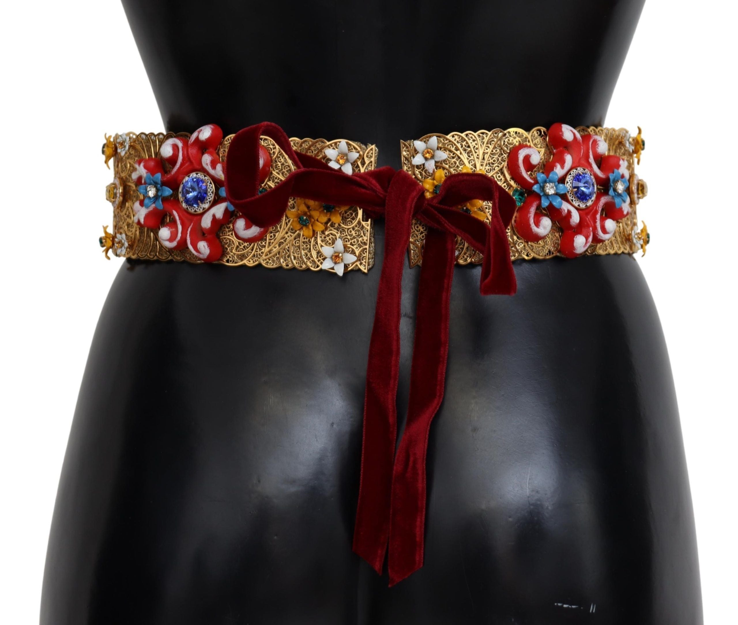 Dolce & Gabbana wide carretto belt with floral crystal and embellishments at the waist-3
