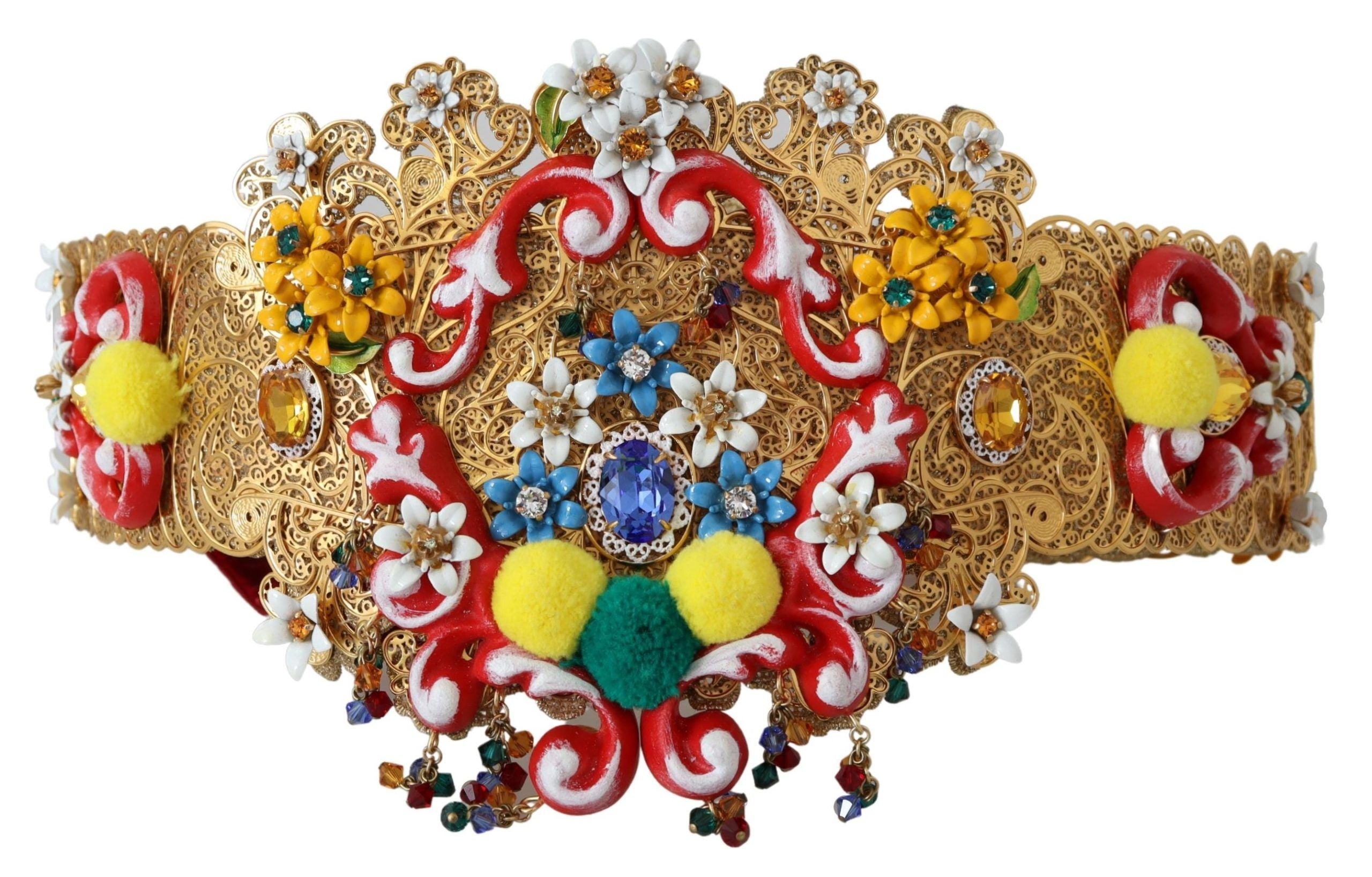 Dolce & Gabbana wide carretto belt with floral crystal and embellishments at the waist-4
