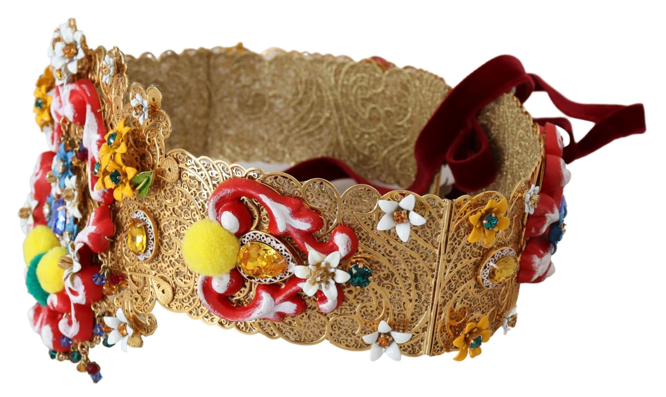 Dolce & Gabbana wide carretto belt with floral crystal and embellishments at the waist-5