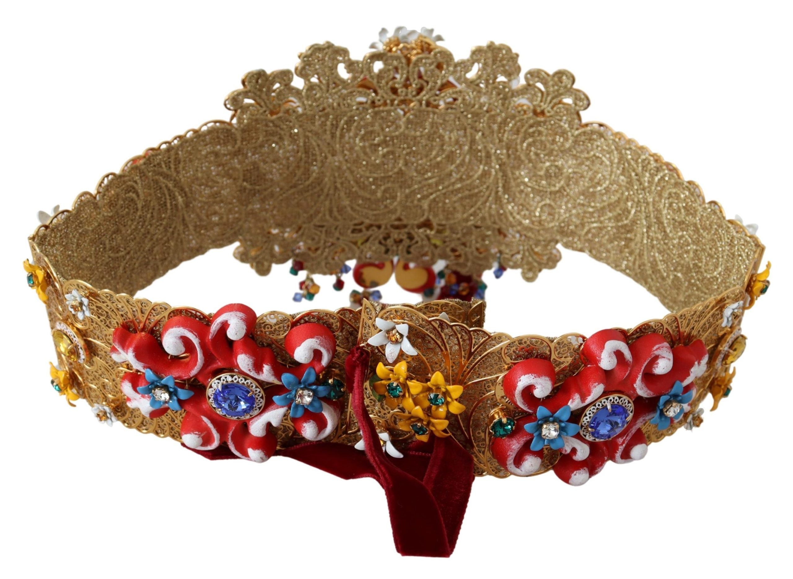 Dolce & Gabbana wide carretto belt with floral crystal and embellishments at the waist-6