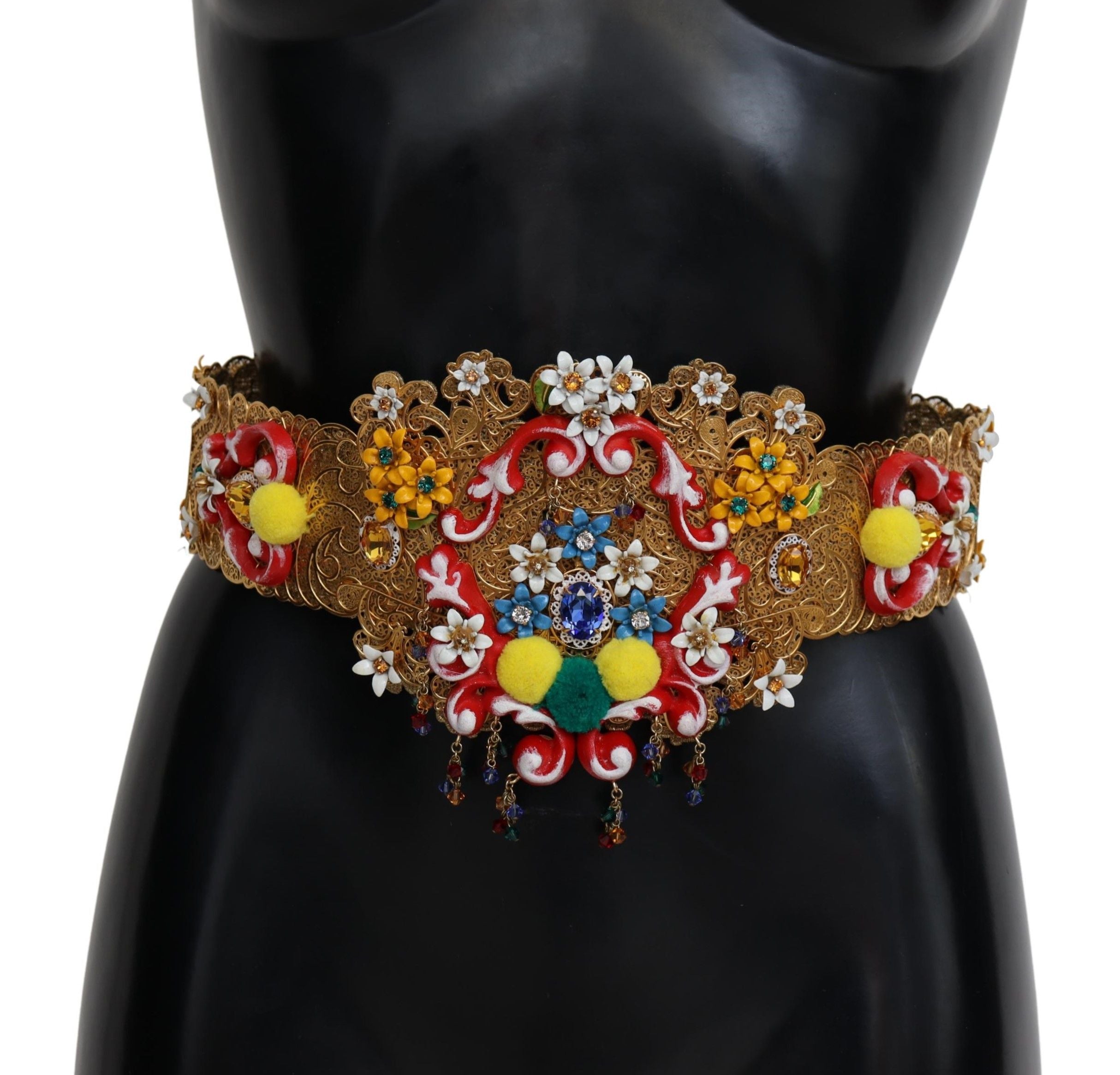 Dolce & Gabbana wide carretto belt with floral crystal and embellishments at the waist