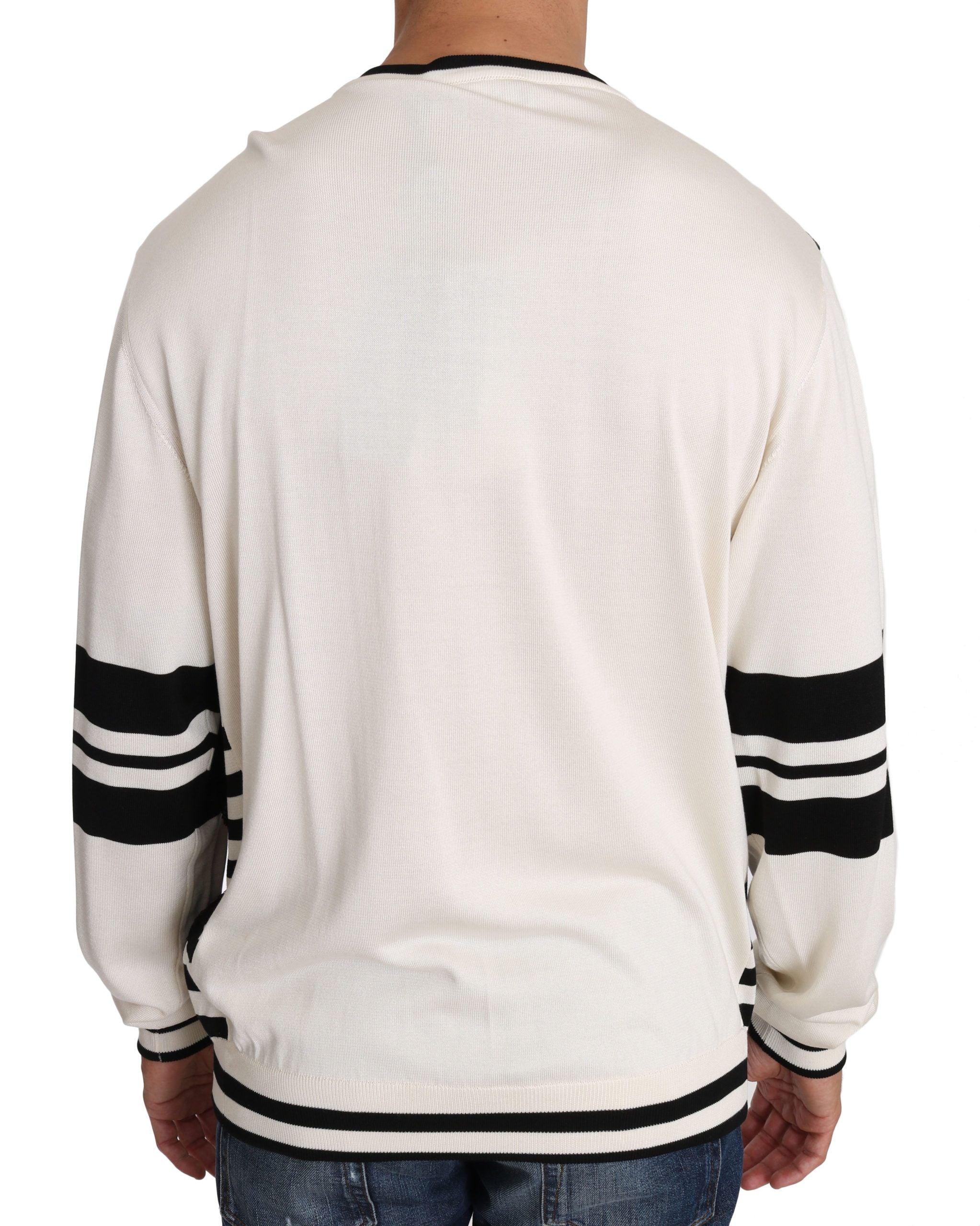 Dolce & Gabbana White Jazz Sequin Guitar Sweater Top Pullover-3