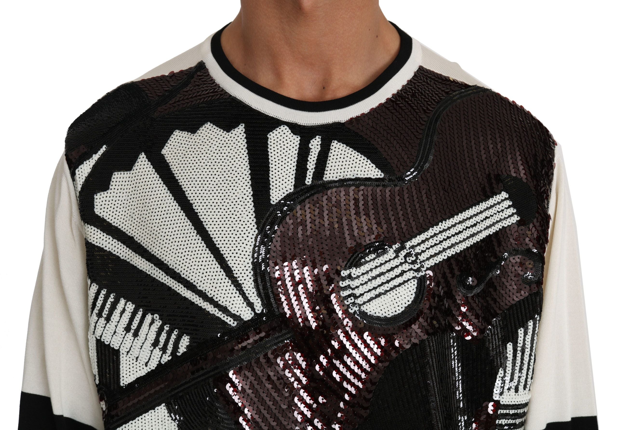 Dolce & Gabbana White Jazz Sequin Guitar Sweater Top Pullover-4