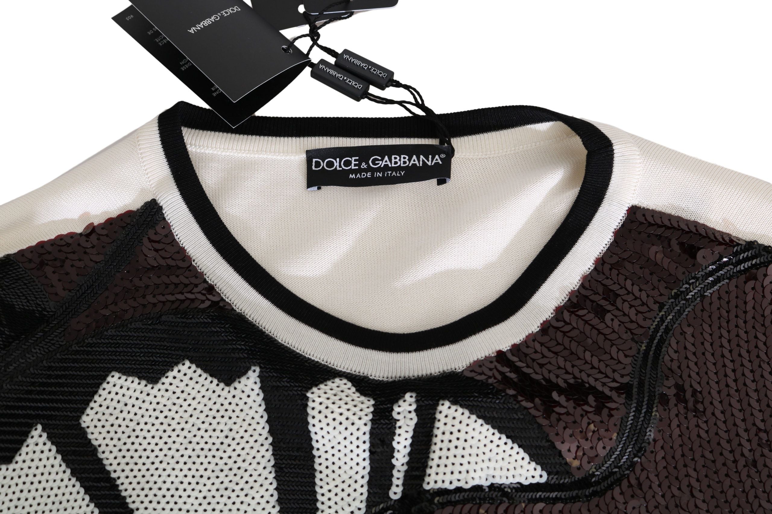 Dolce & Gabbana White Jazz Sequin Guitar Sweater Top Pullover-5