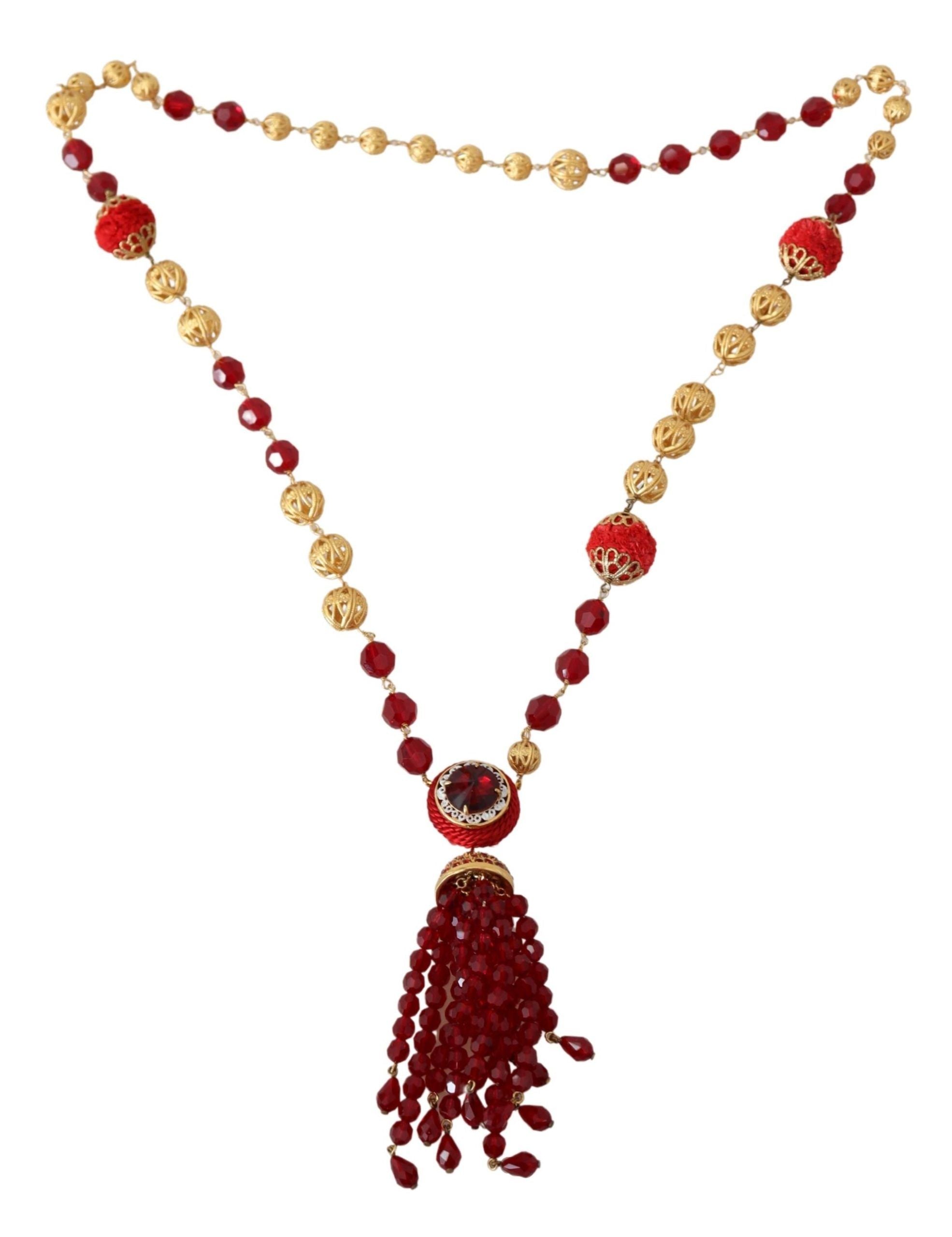Collar con colgante de cadena estilo ópera de latón dorado y cristal rojo de Dolce & Gabbana-3