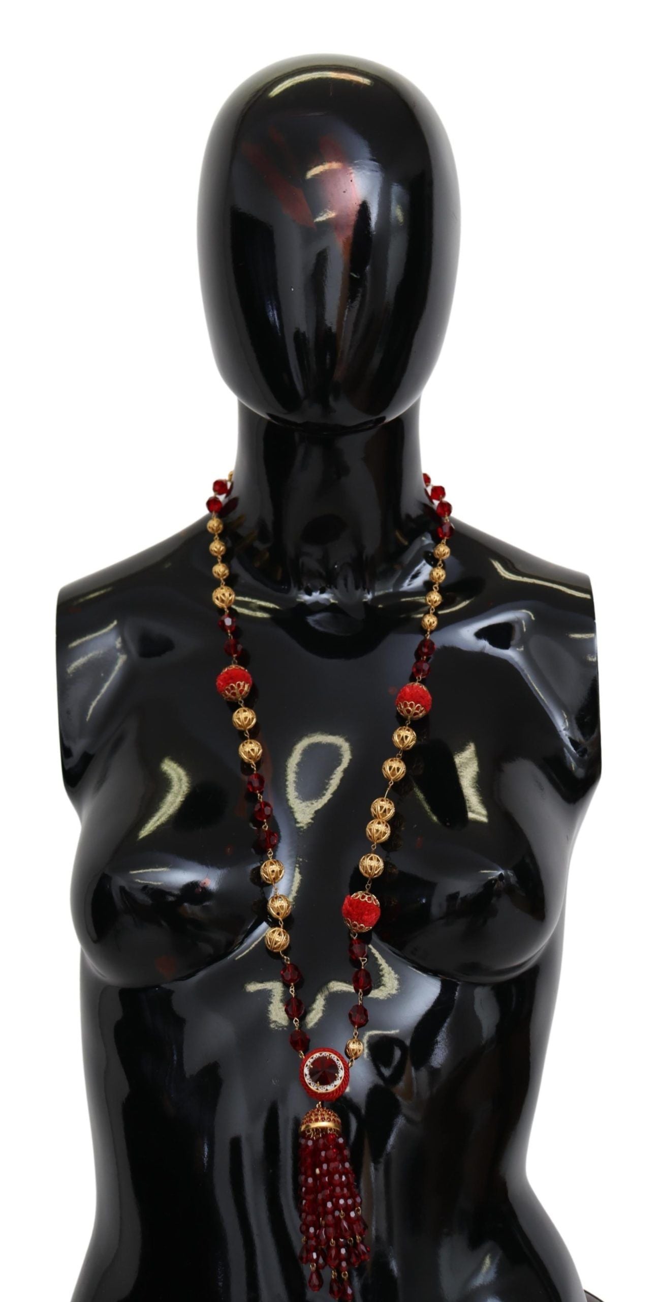 Dolce & Gabbana Gold-tone Brass Red Crystal Pendant Opera Chain Necklace