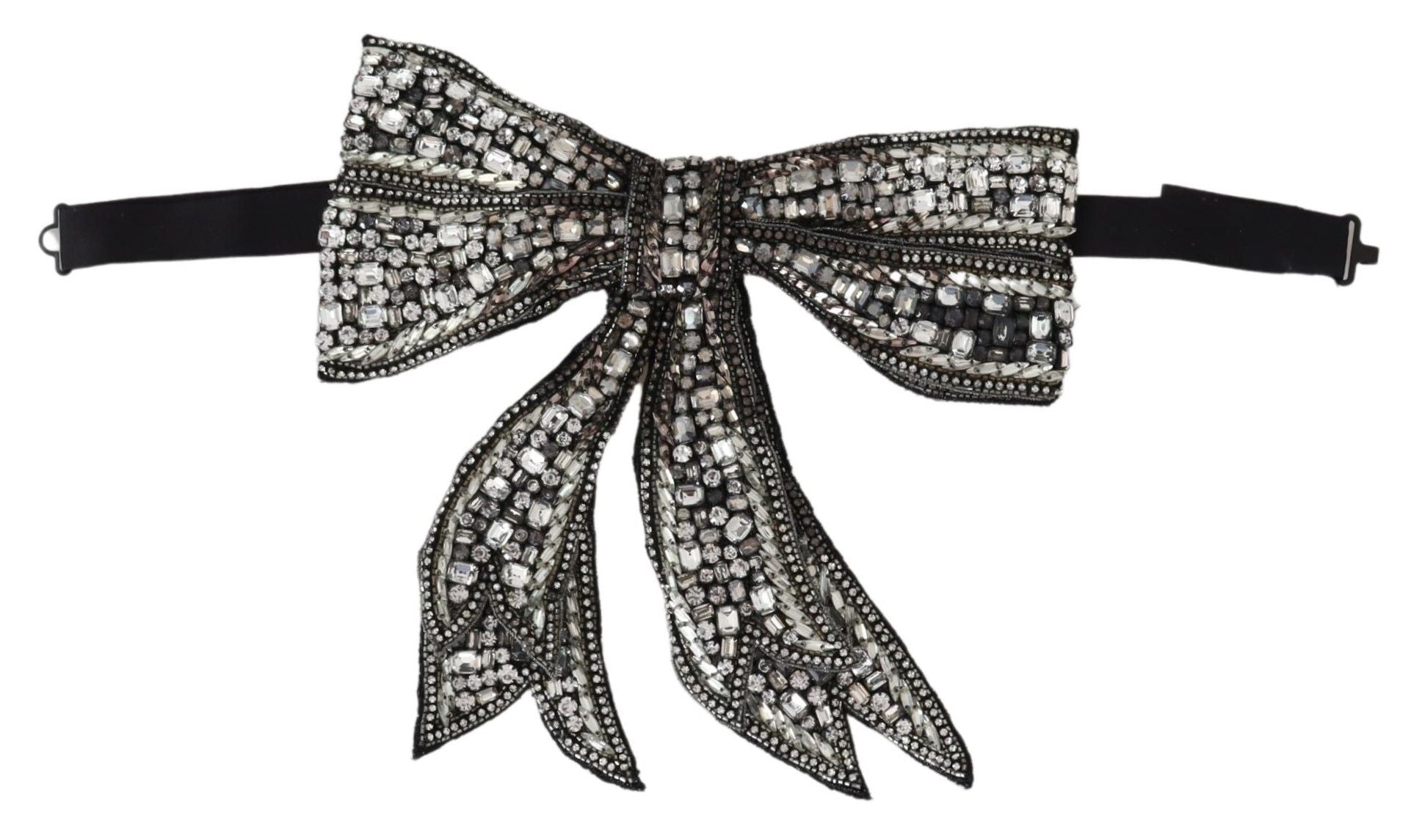 Dolce & Gabbana Silver Crystal Pearl Sequin Runway Necklace Bowtie