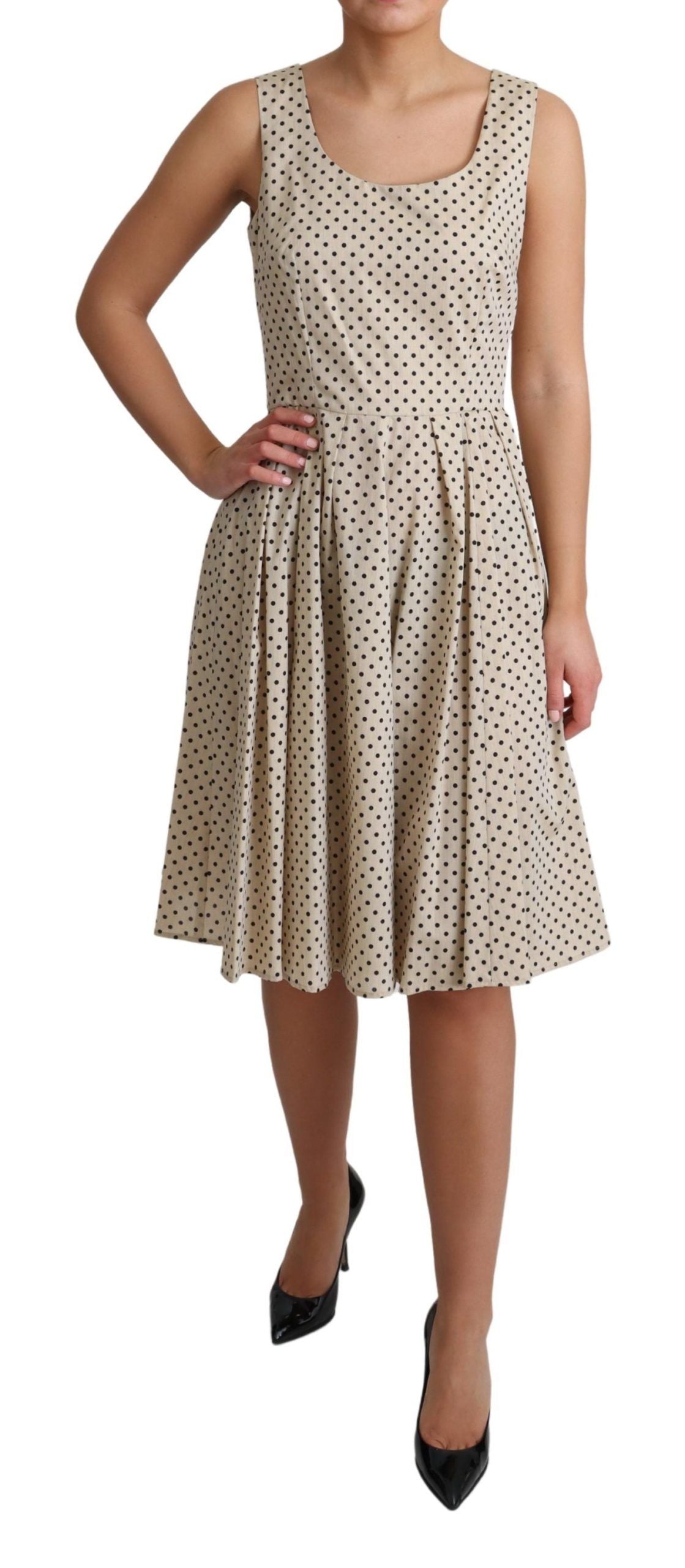 Vestido evasé de algodón con lunares beige de Dolce & Gabbana-2