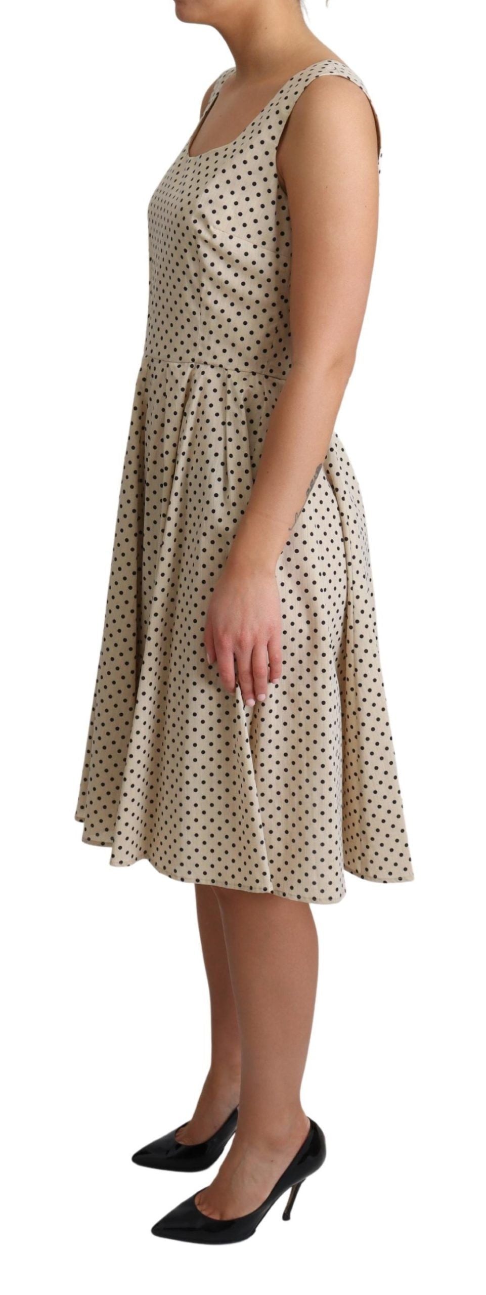Vestido evasé de algodón con lunares beige de Dolce & Gabbana-3