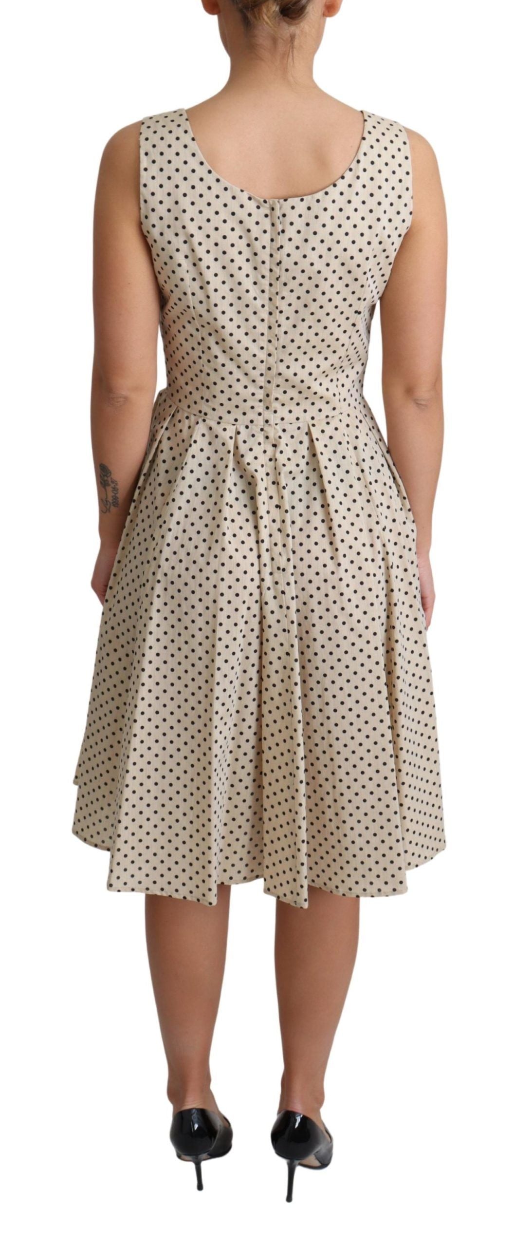 Vestido evasé de algodón con lunares beige de Dolce & Gabbana-4