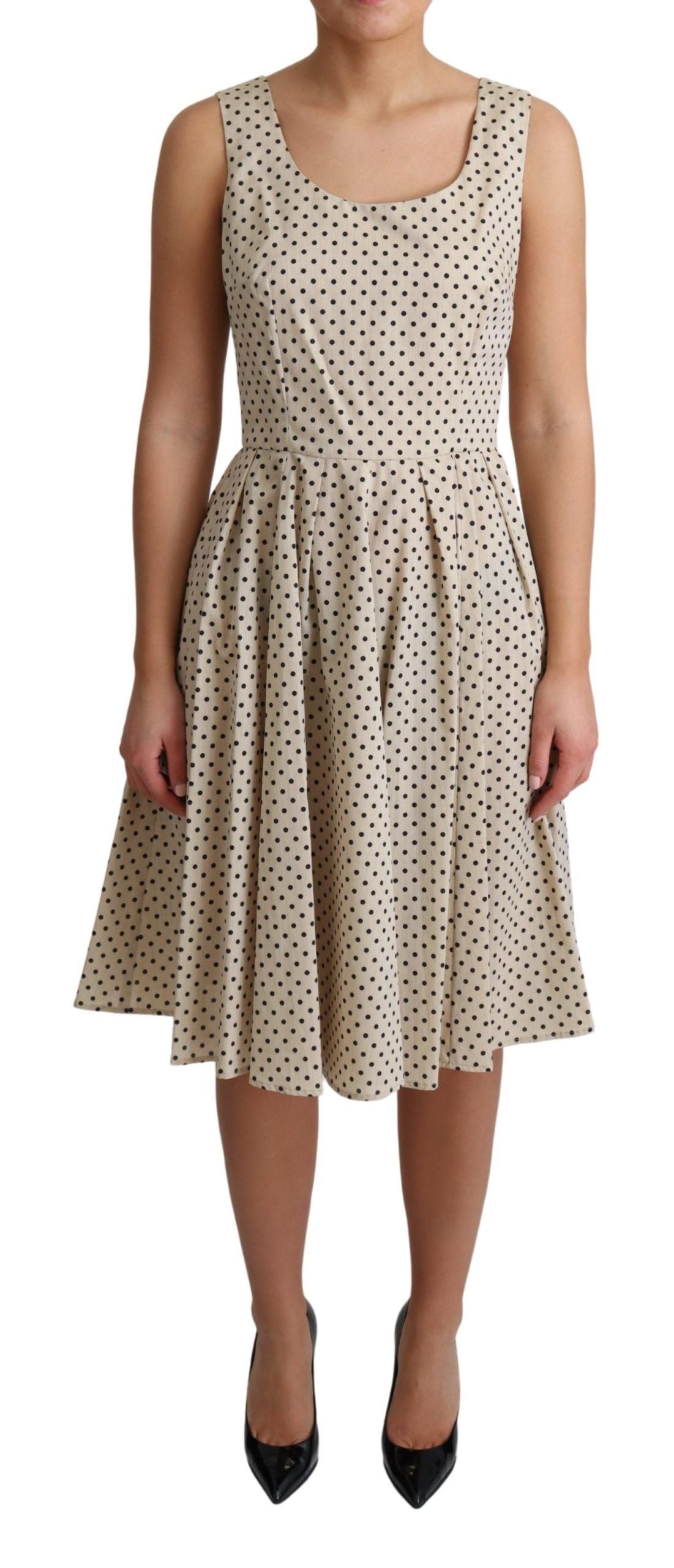 Vestido evasé de algodón con lunares beige de Dolce & Gabbana-1
