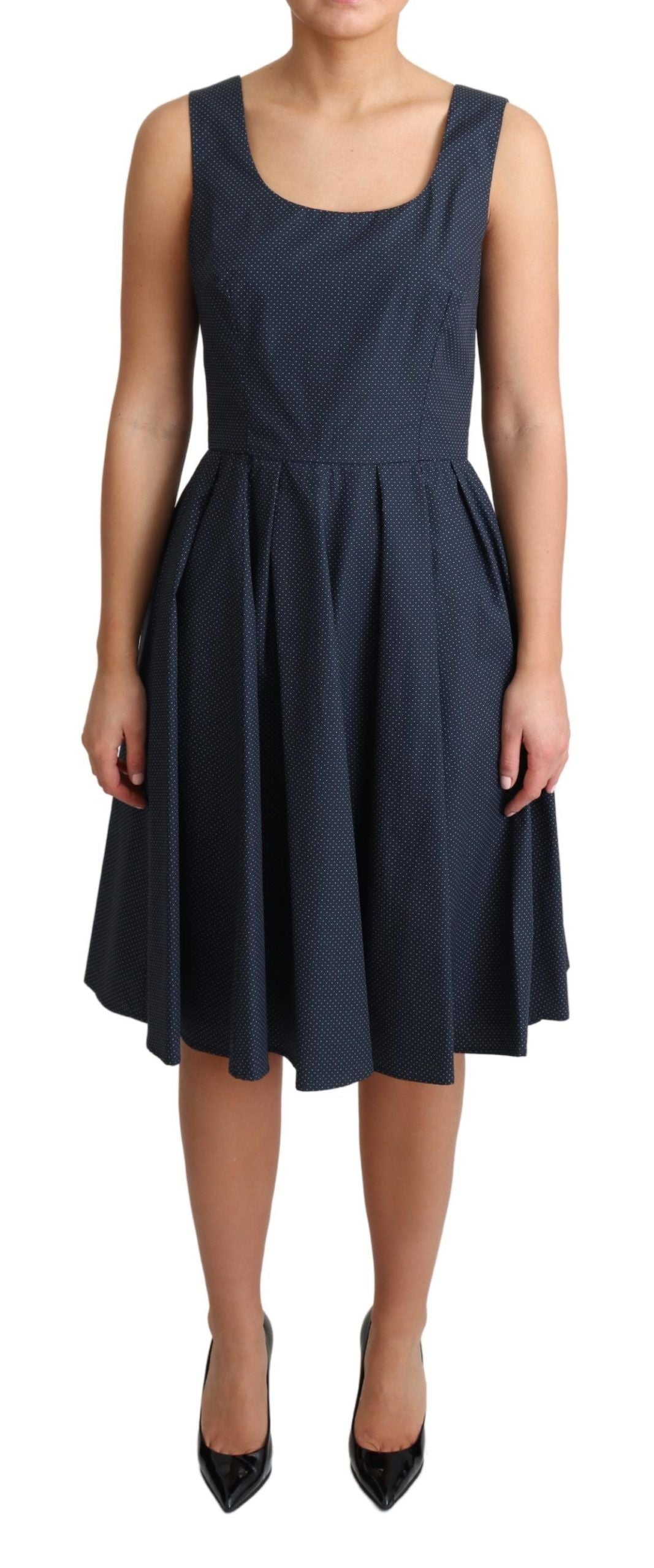 Dolce & Gabbana Blue Polka Dot A-Line Cotton Dress-1