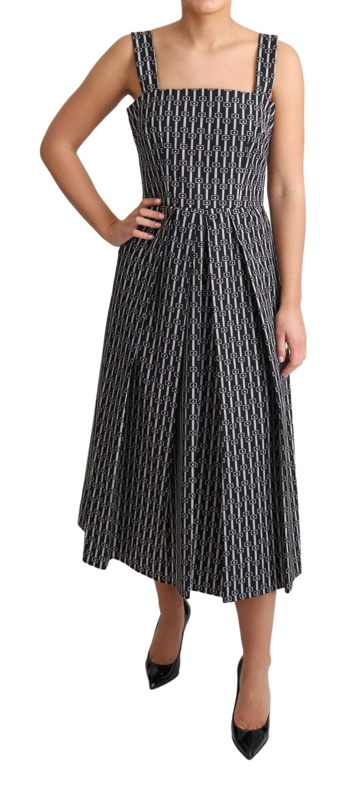 Dolce & Gabbana black and white patterned cotton A-line dress-5