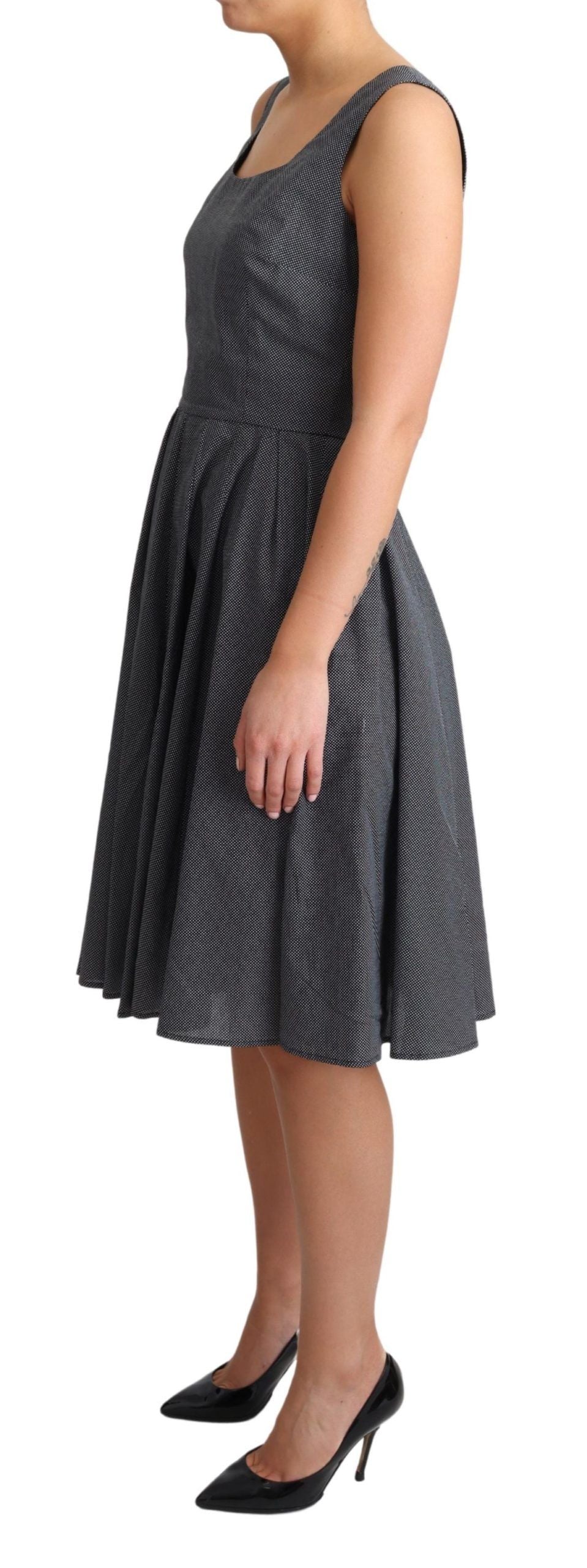 Dolce & Gabbana Schwarzes gepunktetes A-Linien-Kleid aus Baumwolle-3