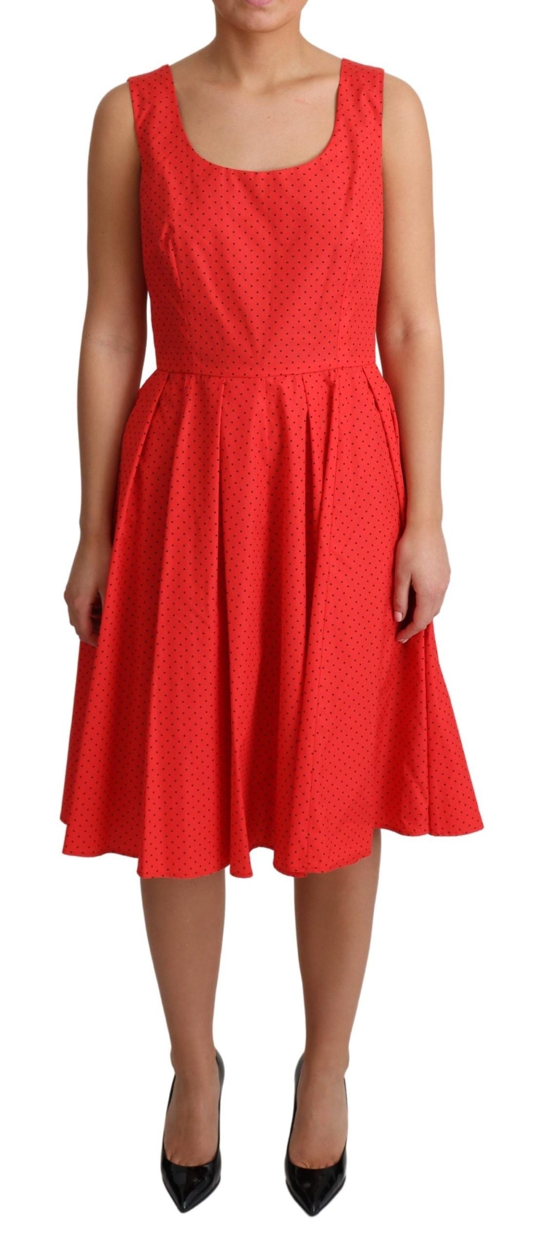 Dolce & Gabbana Rotes gepunktetes A-Linien-Kleid aus Baumwolle-1