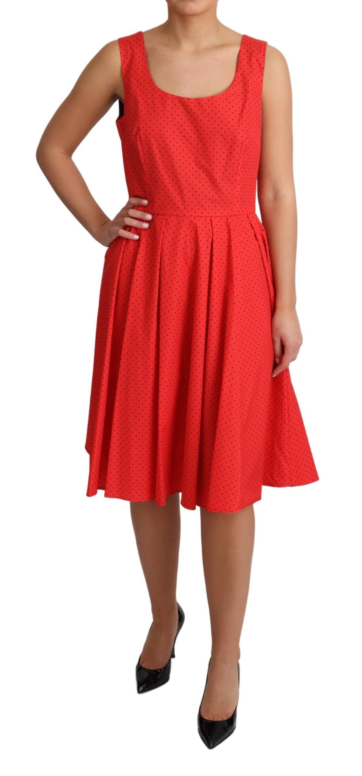Dolce & Gabbana Rotes gepunktetes A-Linien-Kleid aus Baumwolle-2