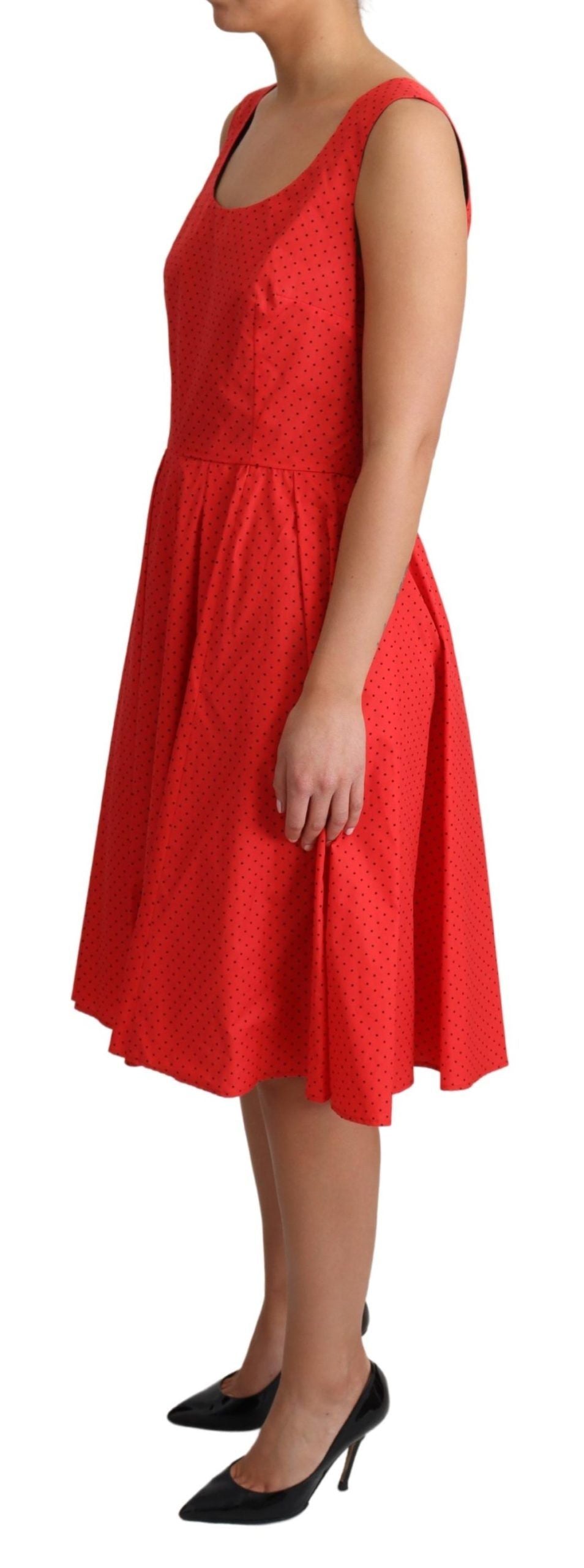 Dolce & Gabbana Rotes gepunktetes A-Linien-Kleid aus Baumwolle-3