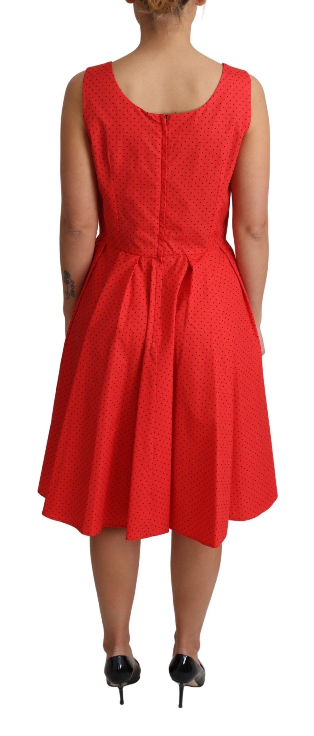 Dolce & Gabbana Rotes gepunktetes A-Linien-Kleid aus Baumwolle-4
