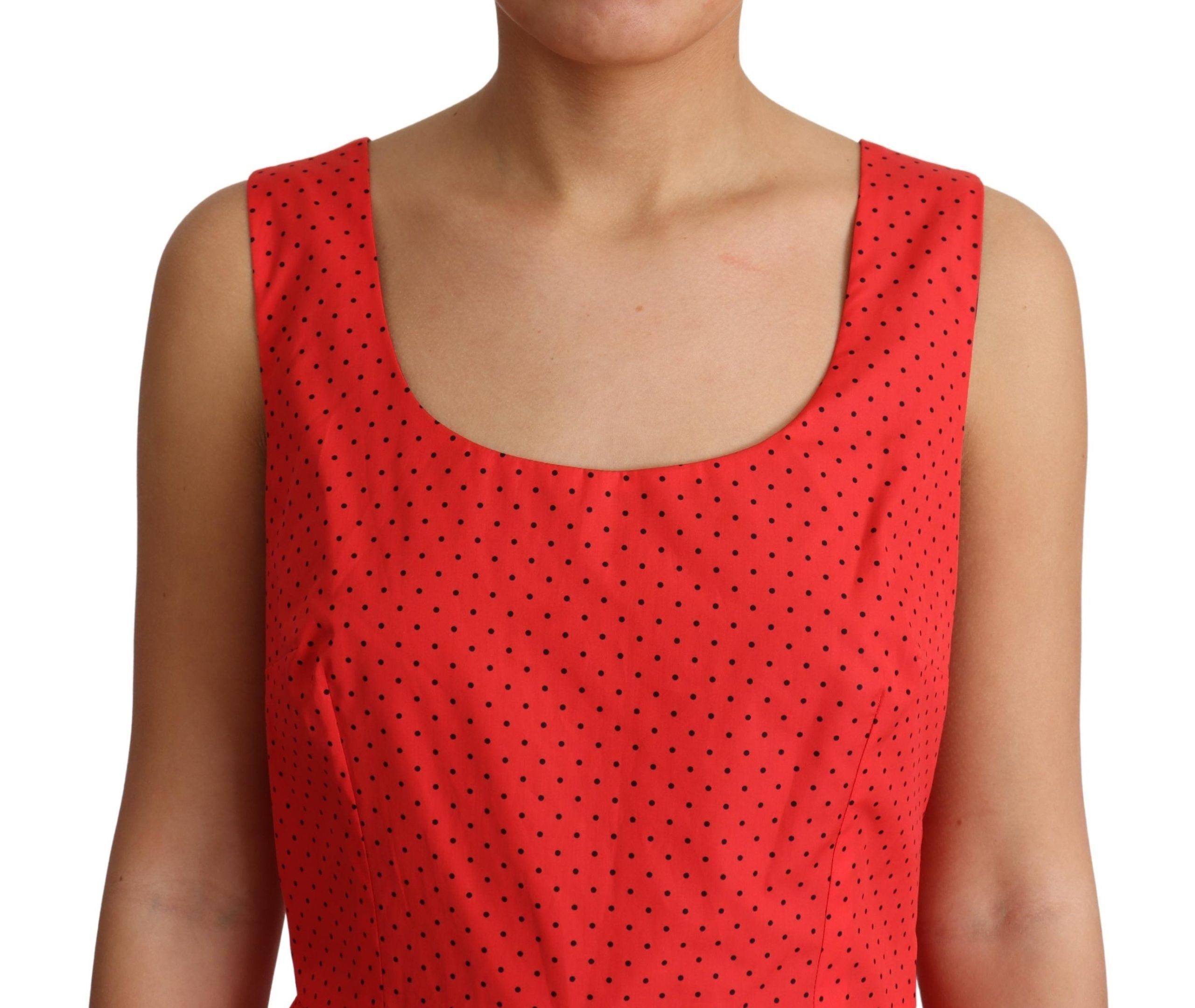 Dolce & Gabbana Rotes gepunktetes A-Linien-Kleid aus Baumwolle-5