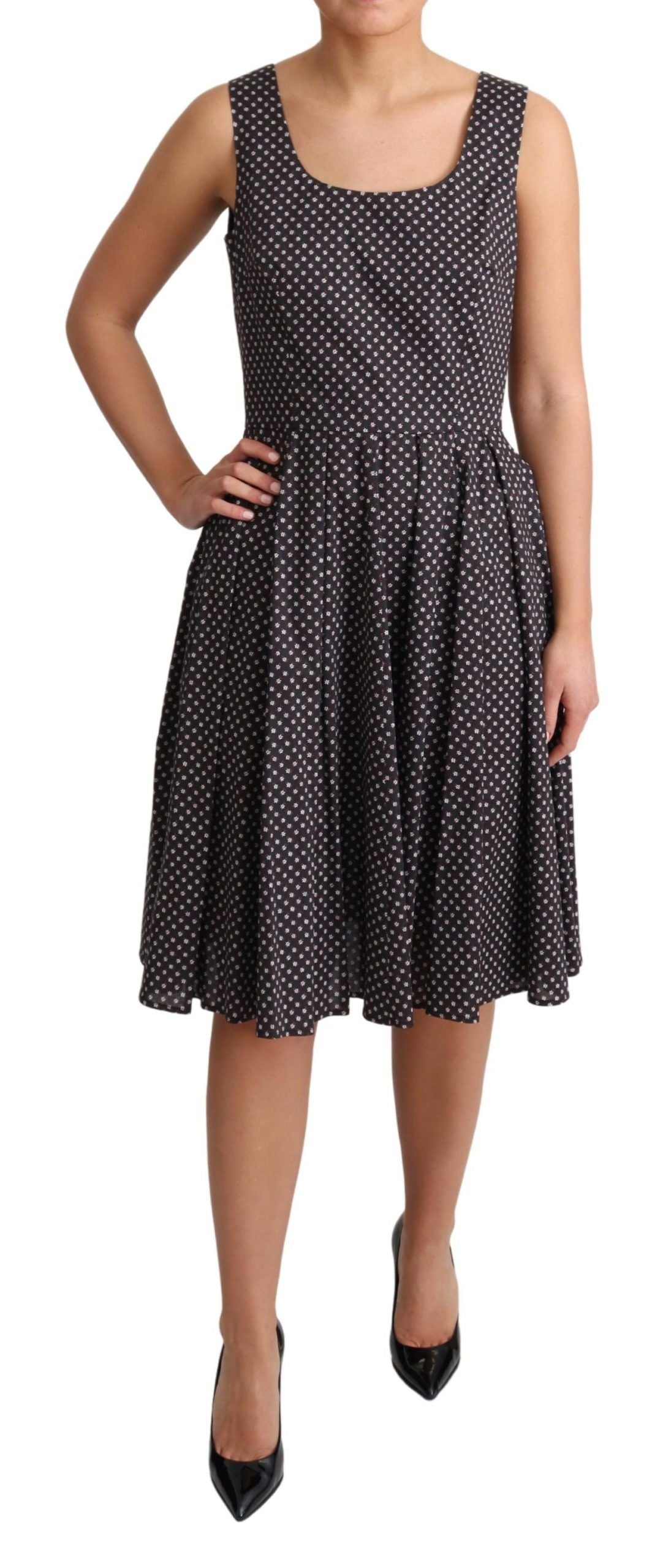 Vestido negro de algodón elástico con estampado floral de Dolce & Gabbana en corte A-2