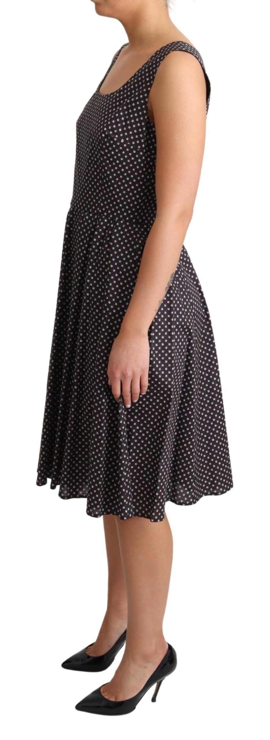 Vestido negro de algodón elástico con estampado floral de Dolce & Gabbana en corte A-3