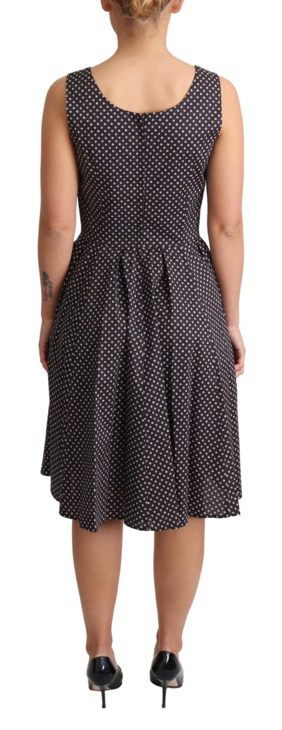 Vestido negro de algodón elástico con estampado floral de Dolce & Gabbana en corte A-4
