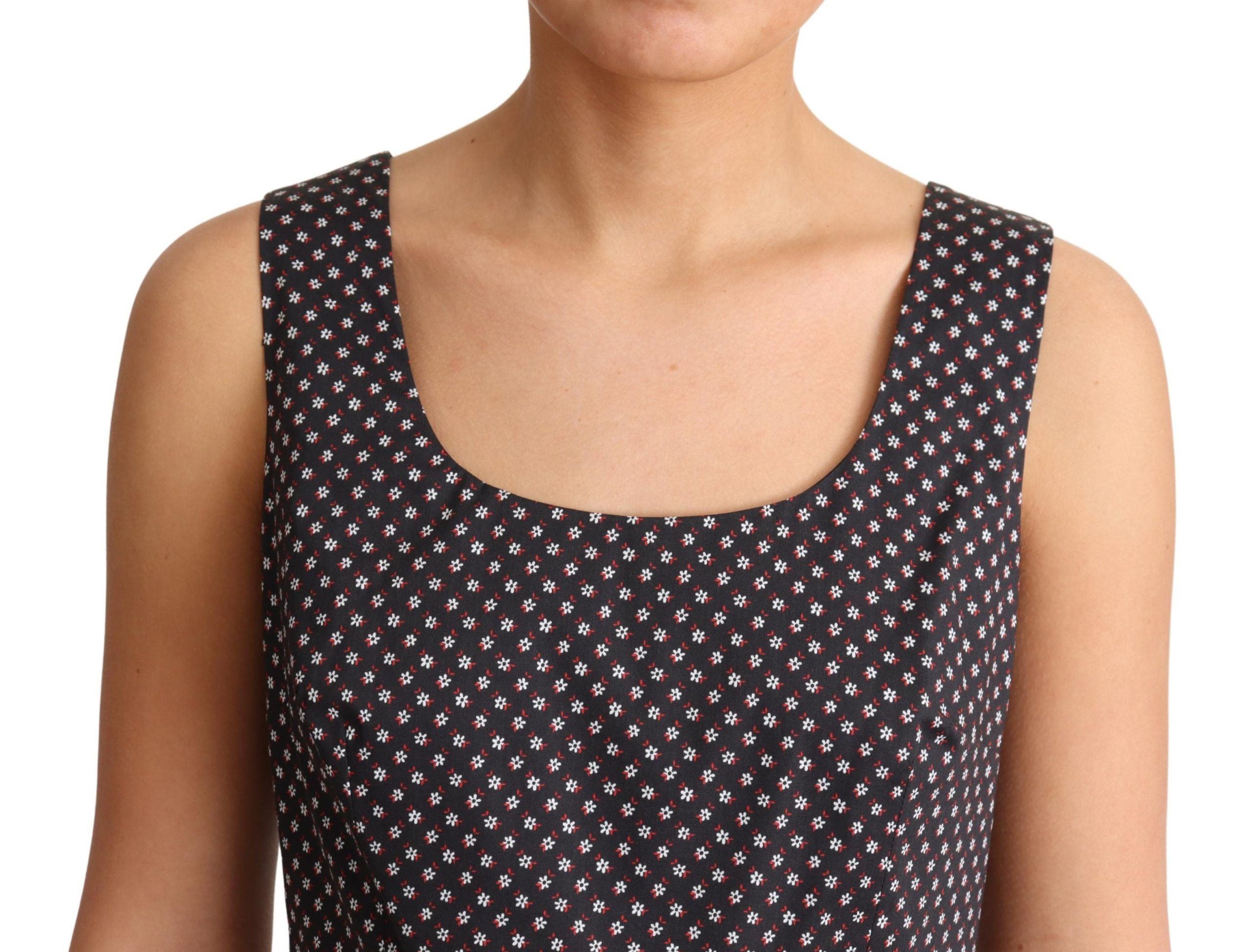 Vestido negro de algodón elástico con estampado floral de Dolce & Gabbana en corte A-5