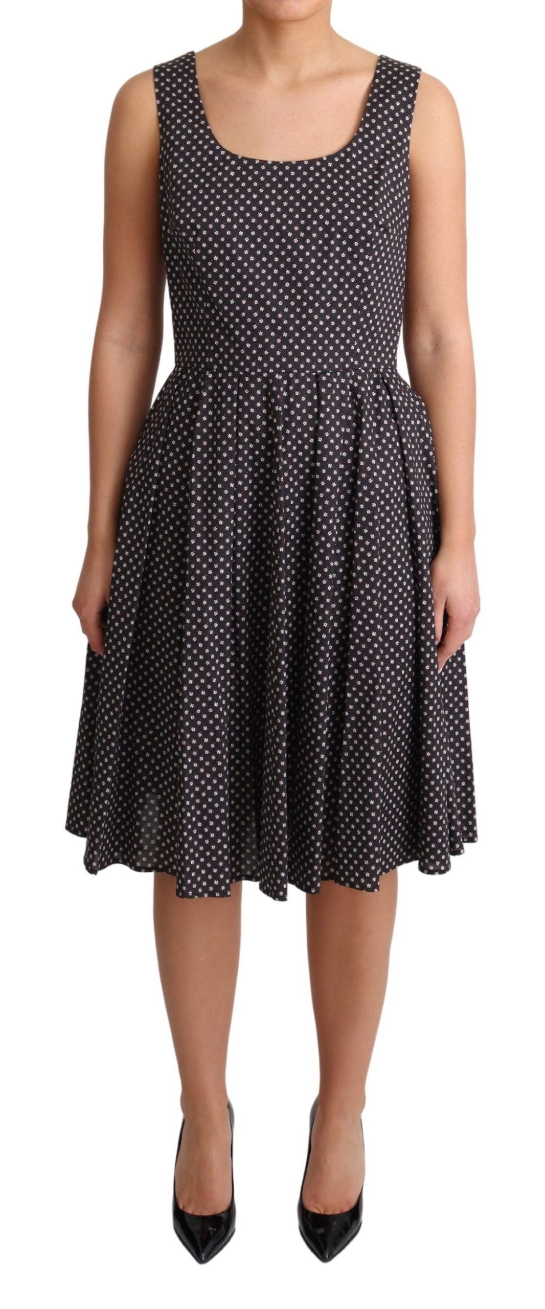 Vestido negro de algodón elástico con estampado floral de Dolce & Gabbana en corte A-1