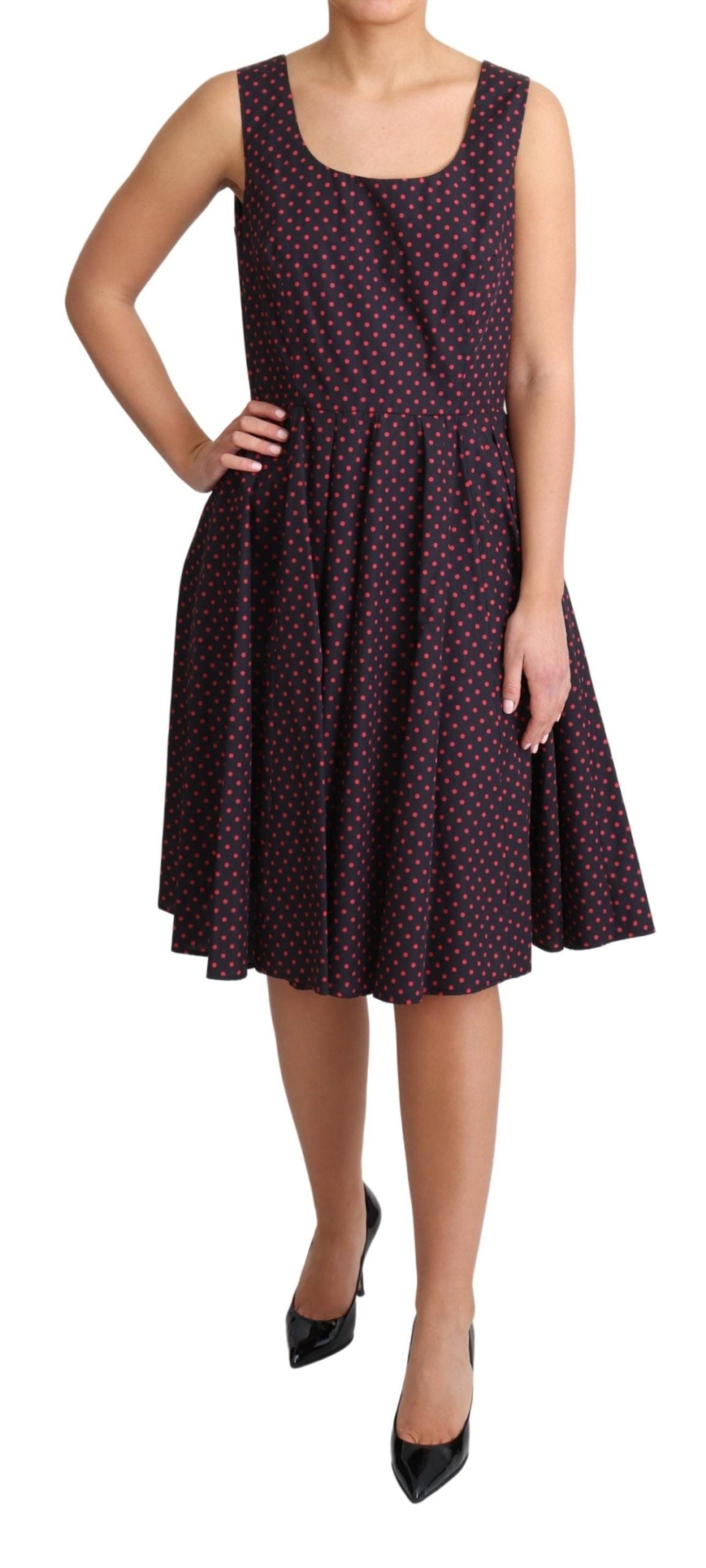 Dolce & Gabbana Red Blue Polka Cotton A-Line Dress-2
