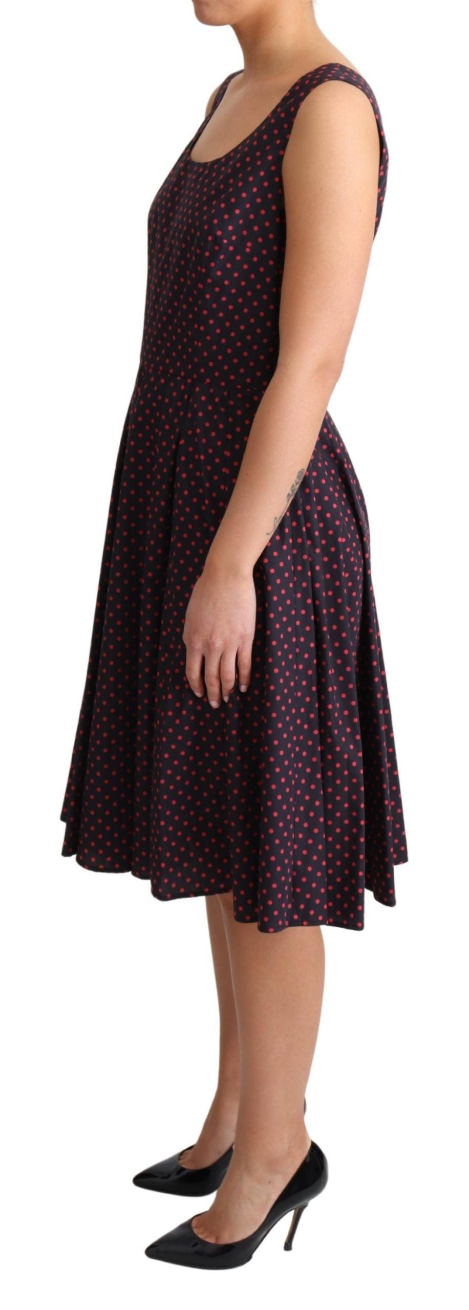 Dolce & Gabbana Red Blue Polka Cotton A-Line Dress-3