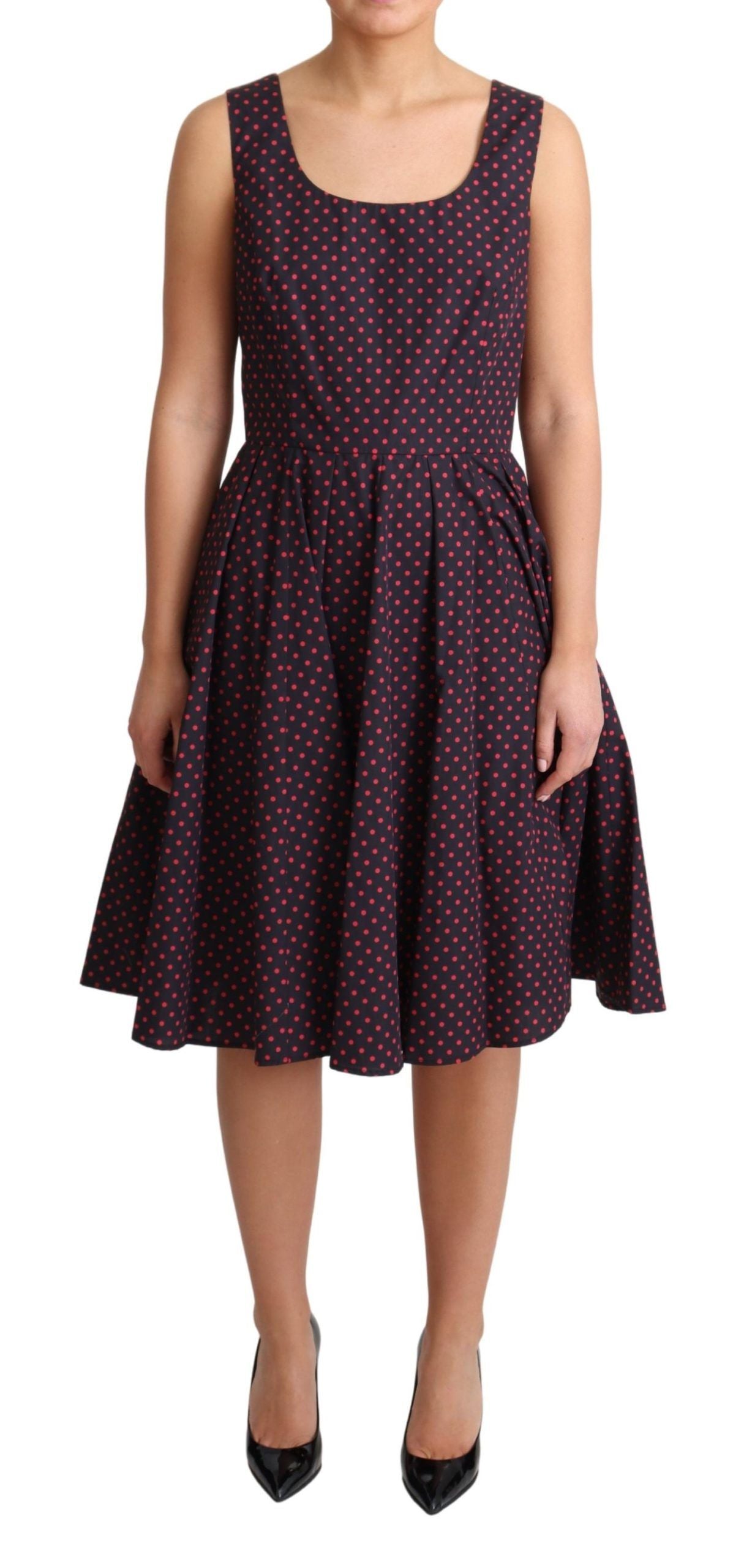 Dolce & Gabbana Red Blue Polka Cotton A-Line Dress-1