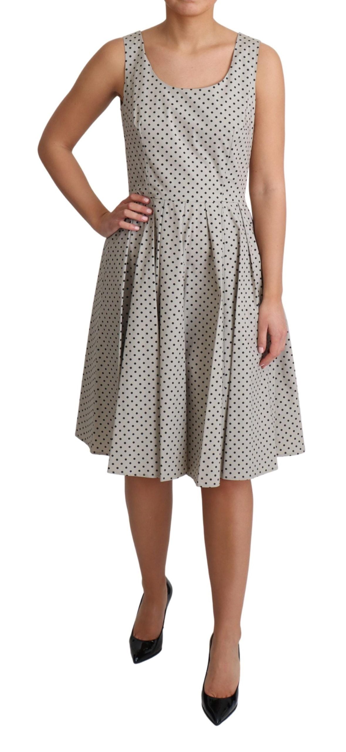 Vestido evasé de algodón con lunares beige de Dolce & Gabbana-2