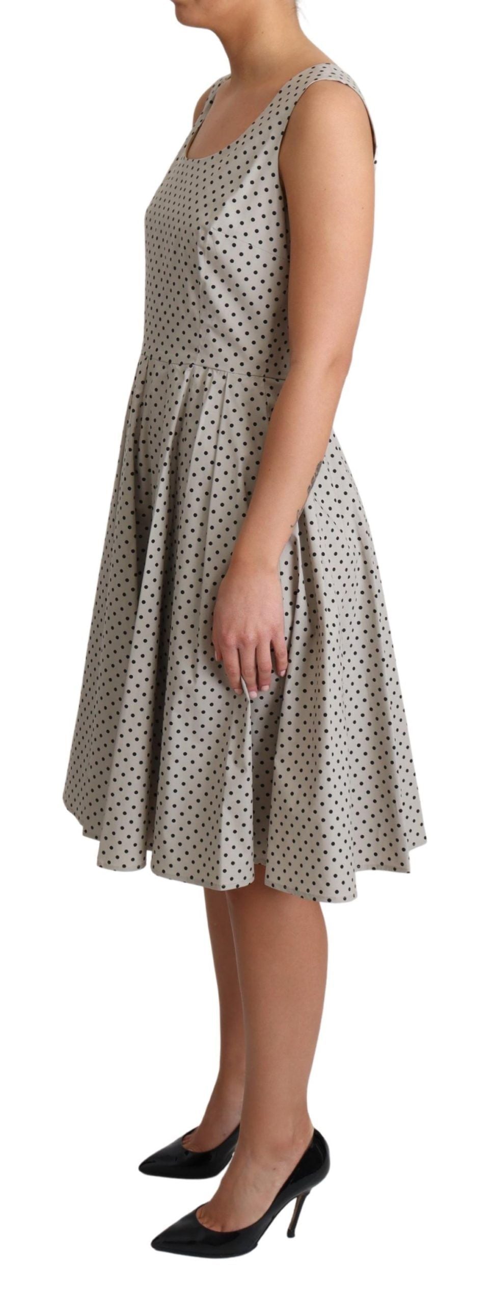 Vestido evasé de algodón con lunares beige de Dolce & Gabbana-3