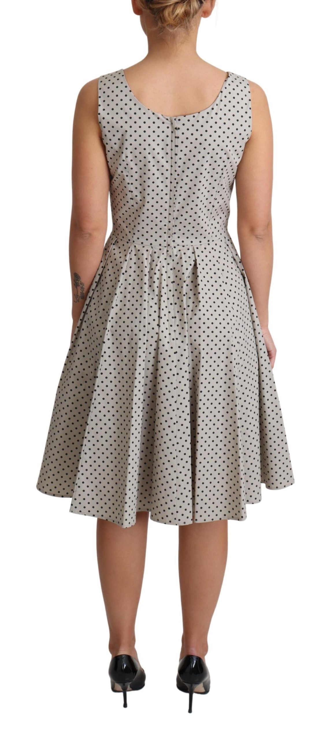 Vestido evasé de algodón con lunares beige de Dolce & Gabbana-4