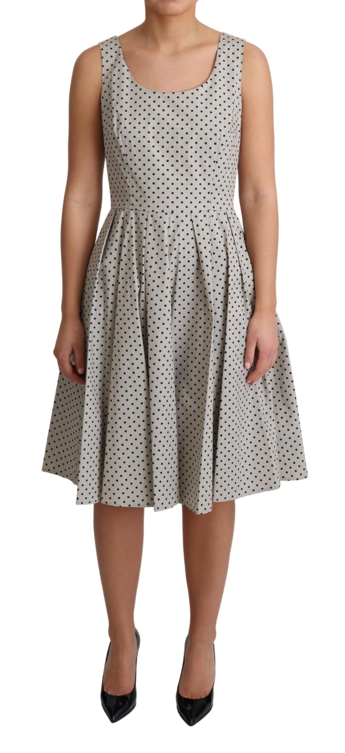 Vestido evasé de algodón con lunares beige de Dolce & Gabbana-1