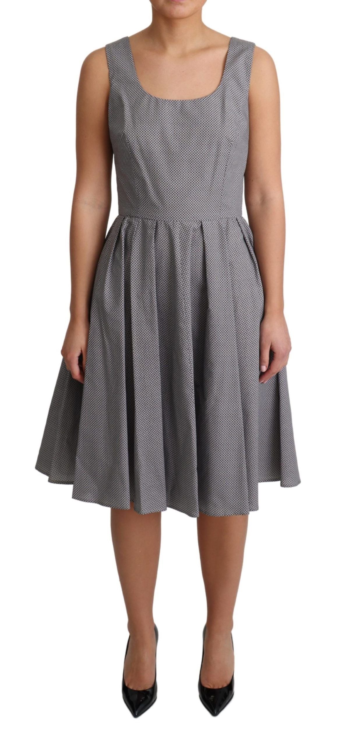 Dolce & Gabbana Blue and Beige Geometric Cotton A-Line Dress-1