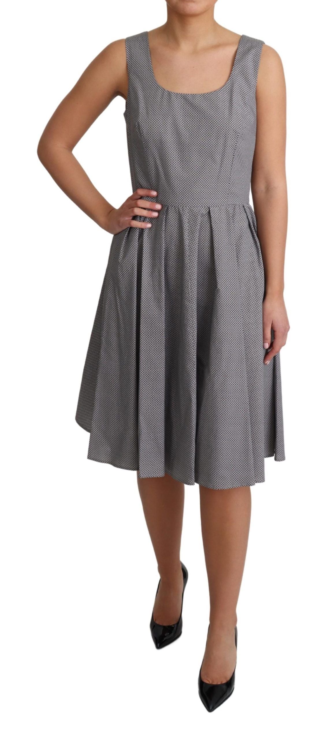 Dolce & Gabbana Blue and Beige Geometric Cotton A-Line Dress-2